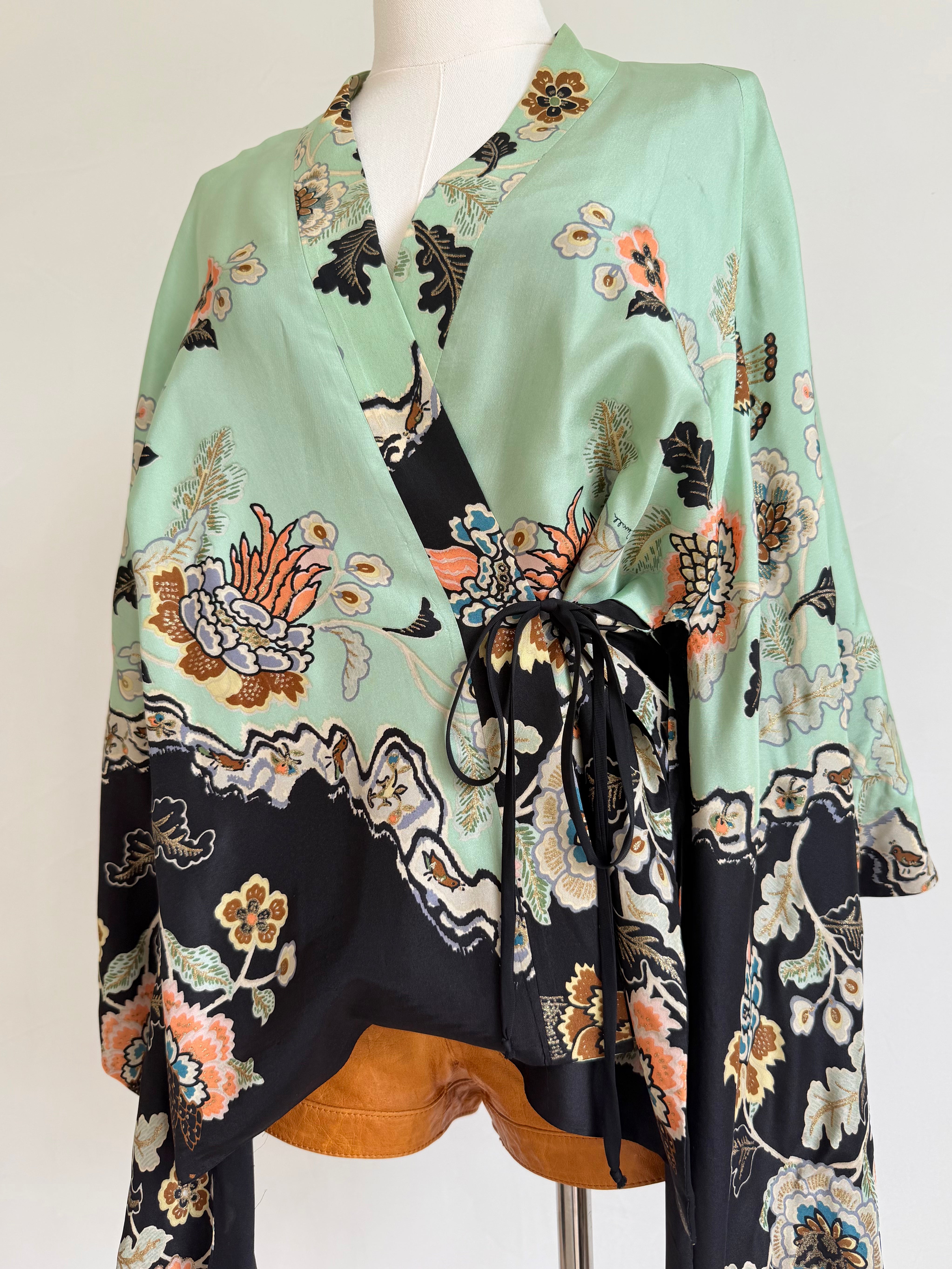S/S 2003 Mint Floral Chinoiserie Silk Kimono