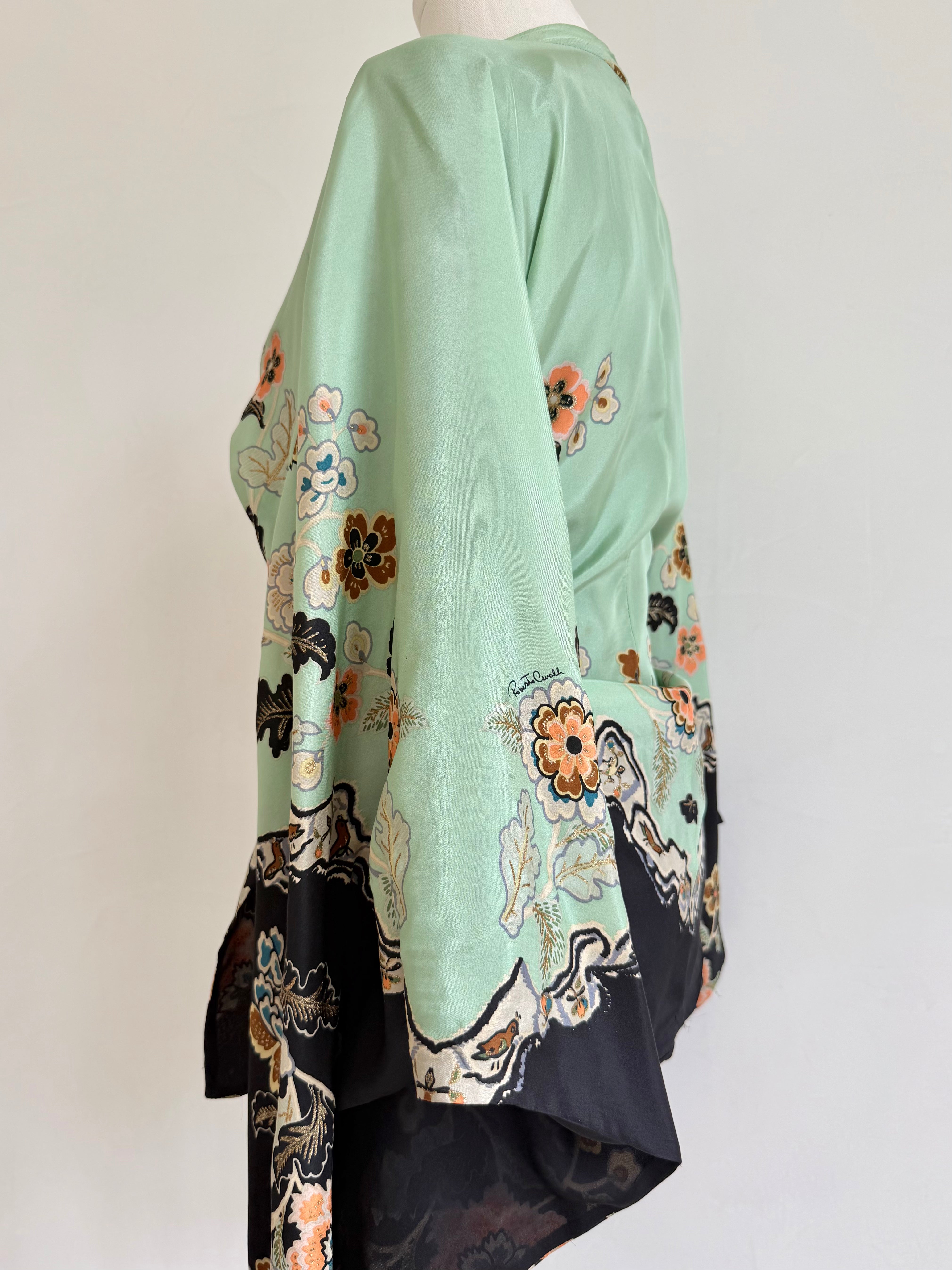 S/S 2003 Mint Floral Chinoiserie Silk Kimono