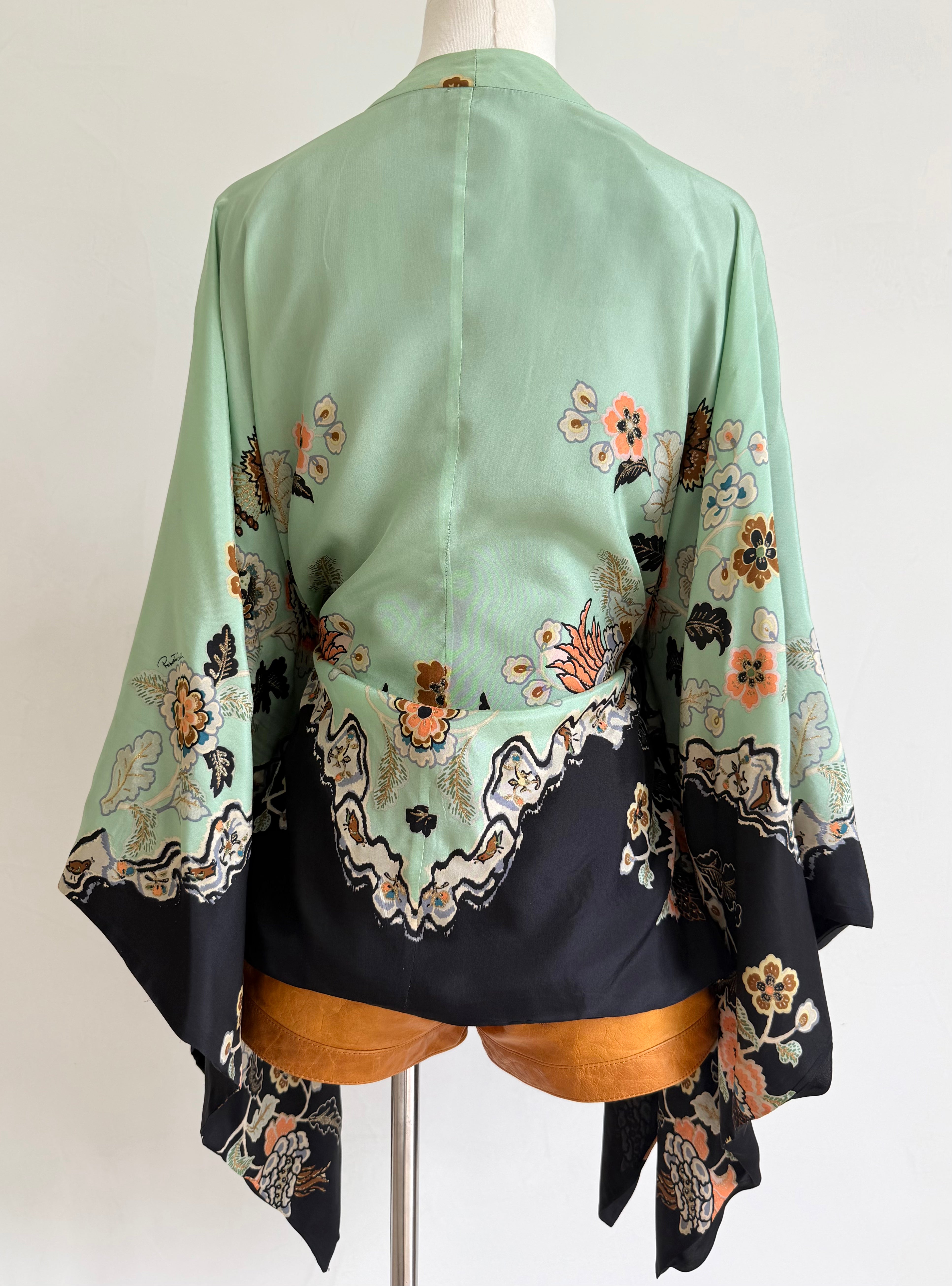 S/S 2003 Mint Floral Chinoiserie Silk Kimono