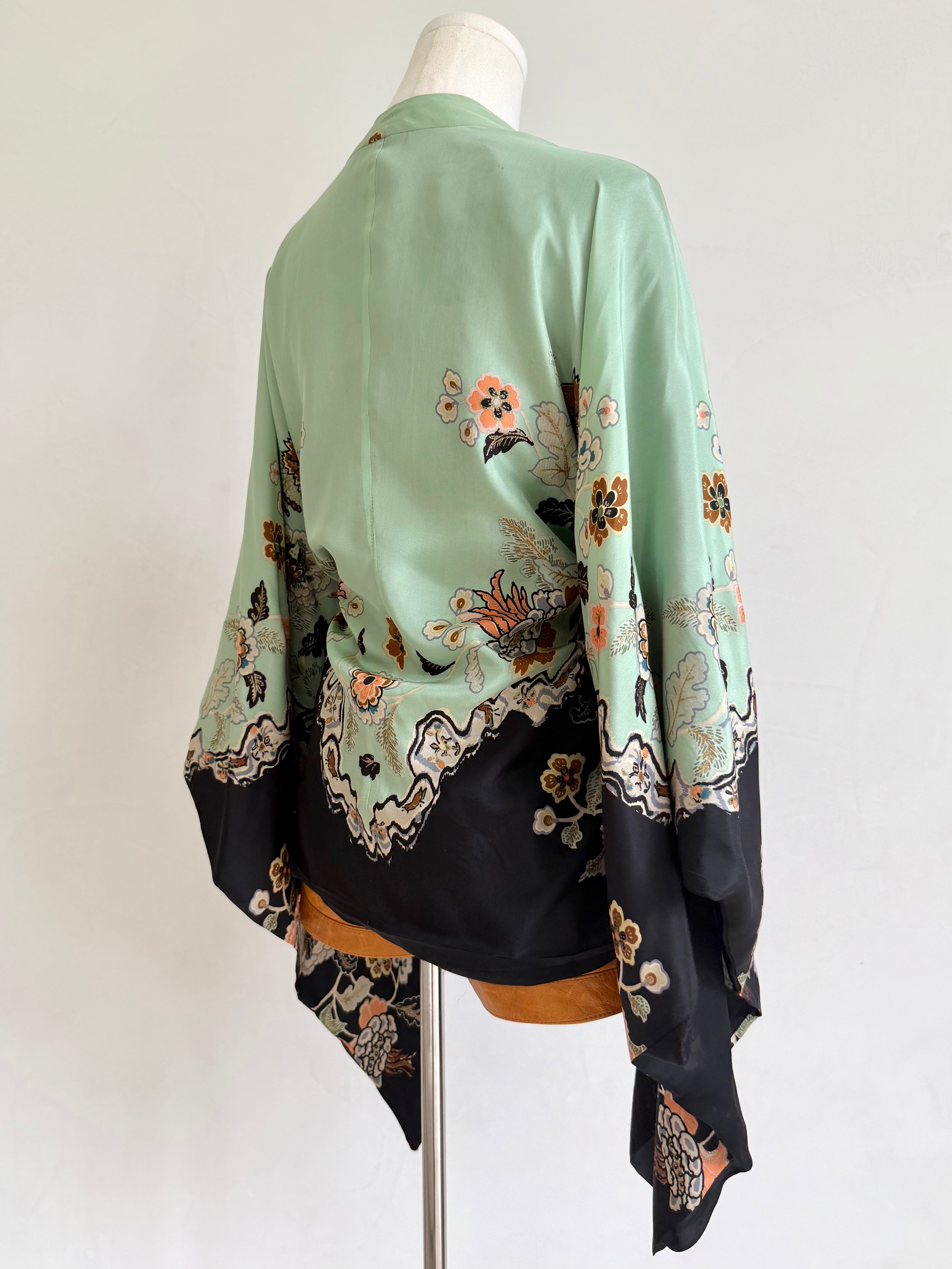 S/S 2003 Mint Floral Chinoiserie Silk Kimono