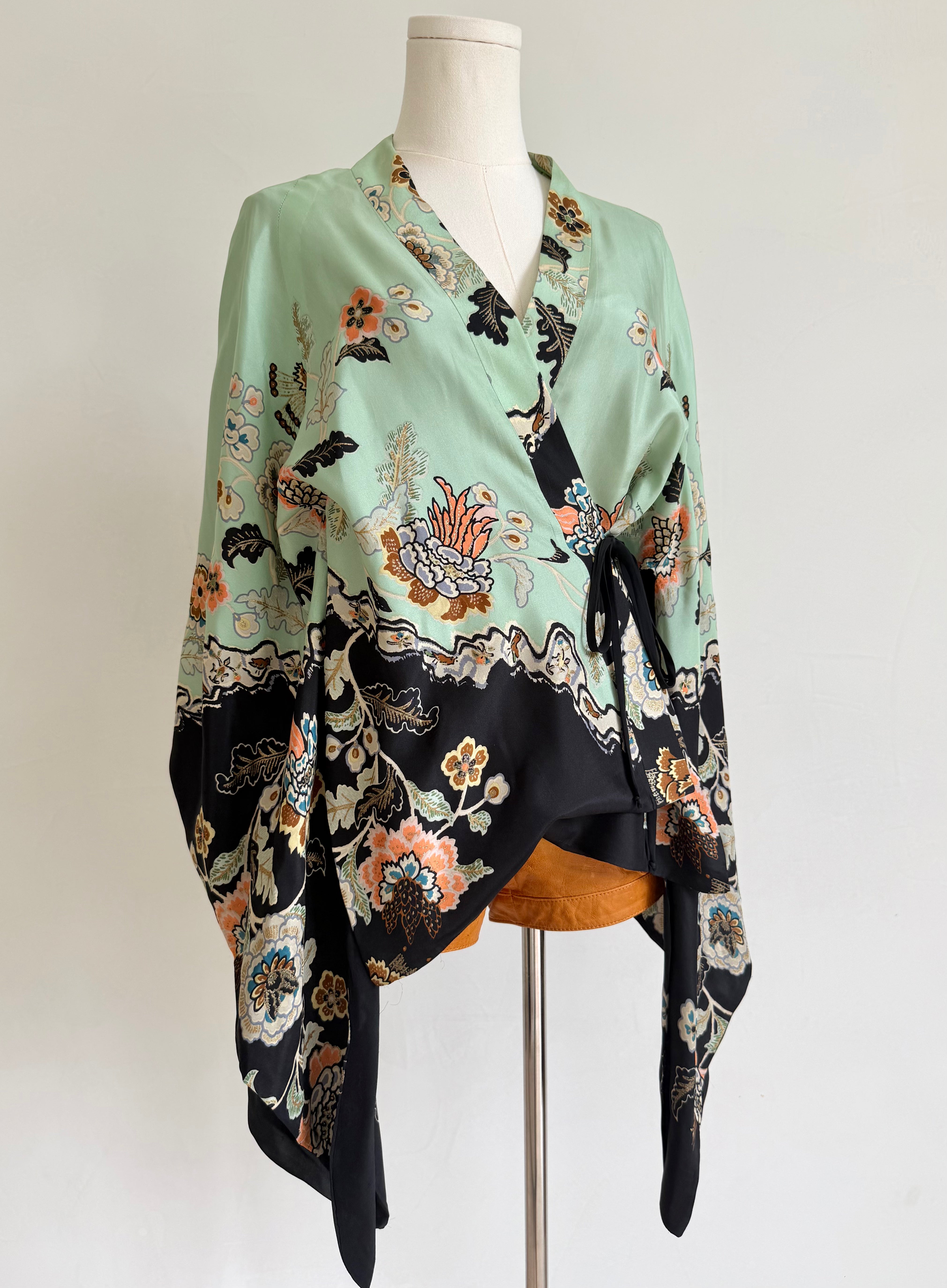 S/S 2003 Mint Floral Chinoiserie Silk Kimono