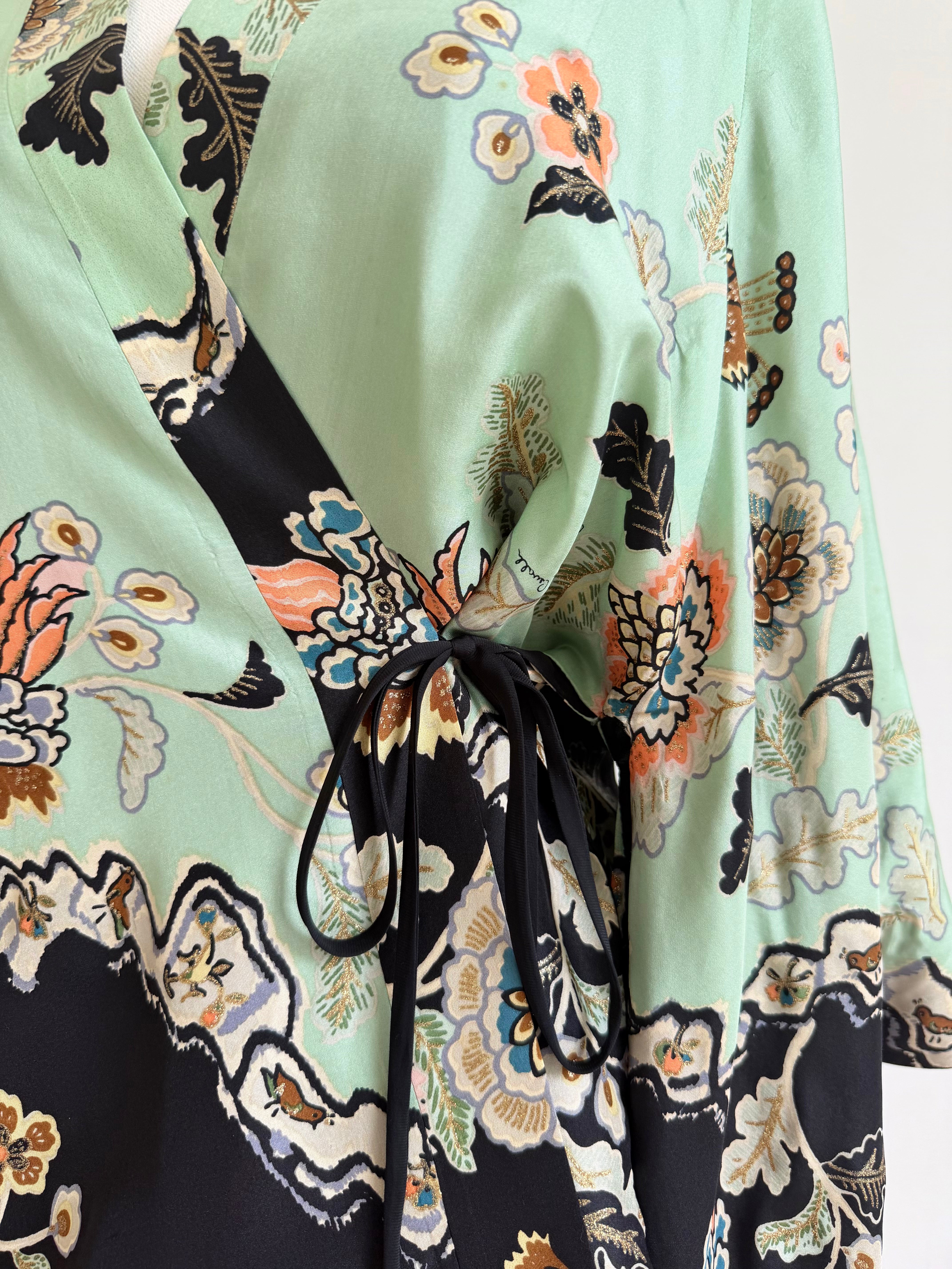 S/S 2003 Mint Floral Chinoiserie Silk Kimono