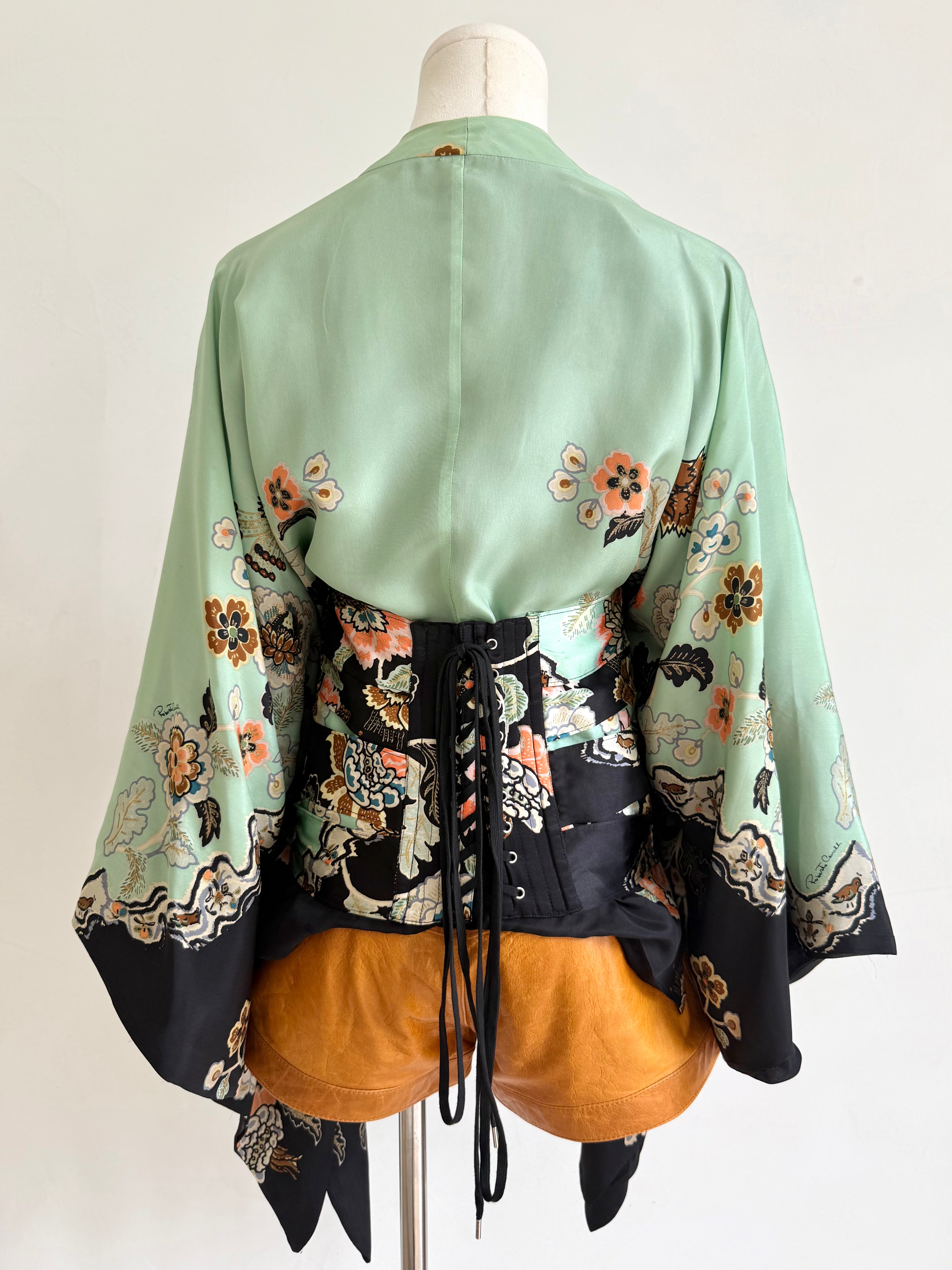 S/S 2003 Mint Floral Chinoiserie Silk Kimono