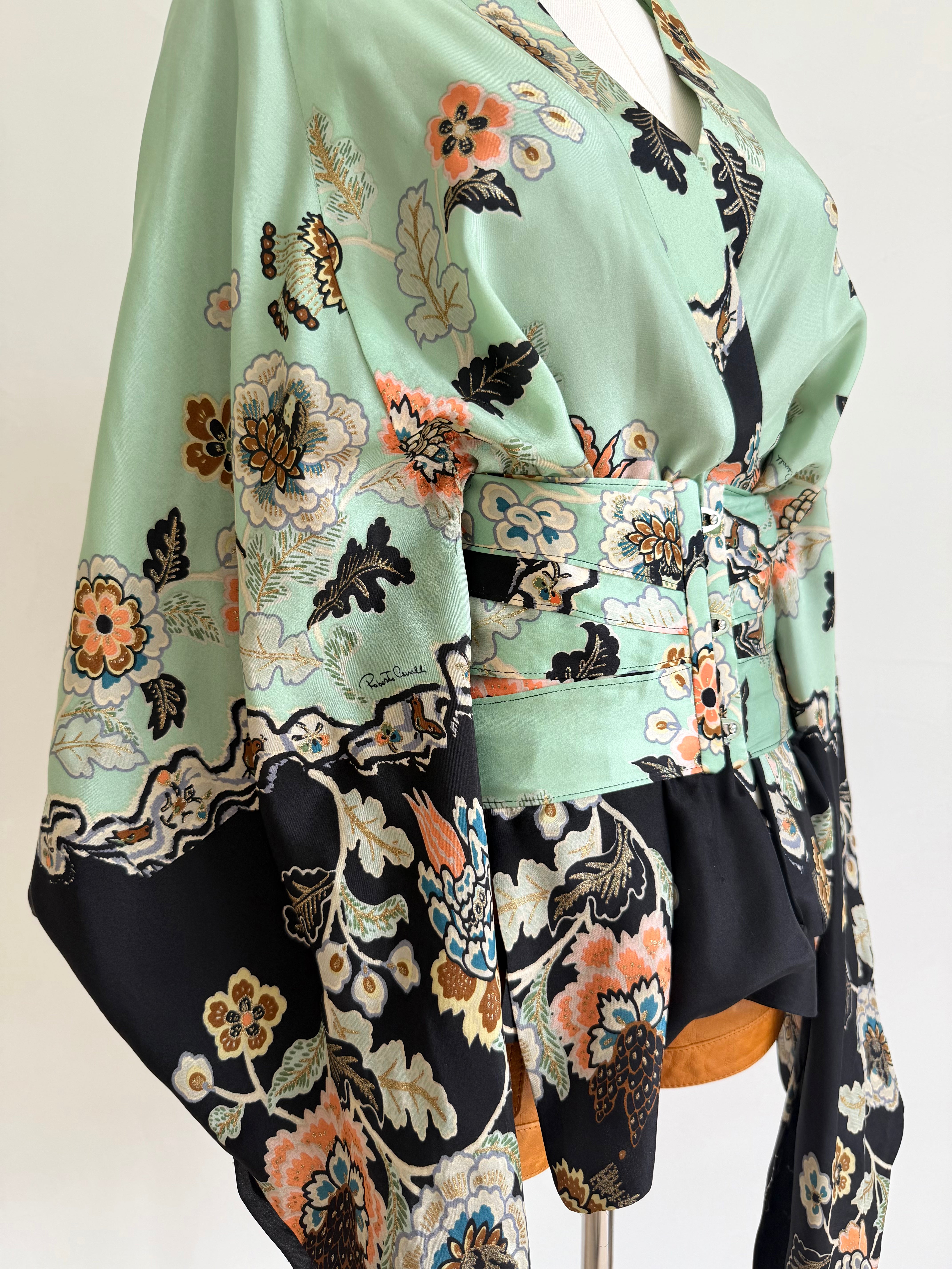 S/S 2003 Mint Floral Chinoiserie Silk Kimono