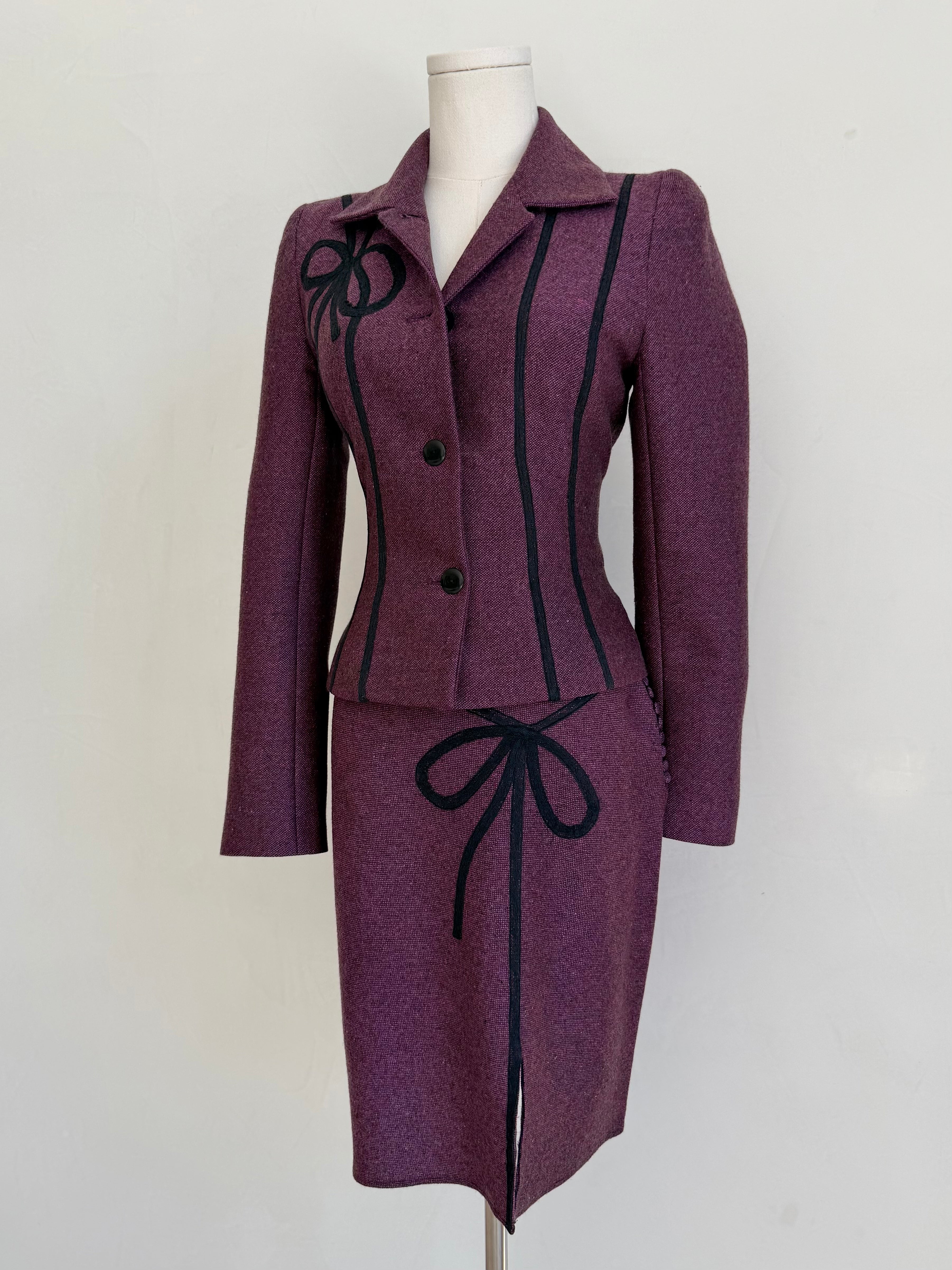 F/W 1994 Plum Wool Tailored Blazer & Skirt Set