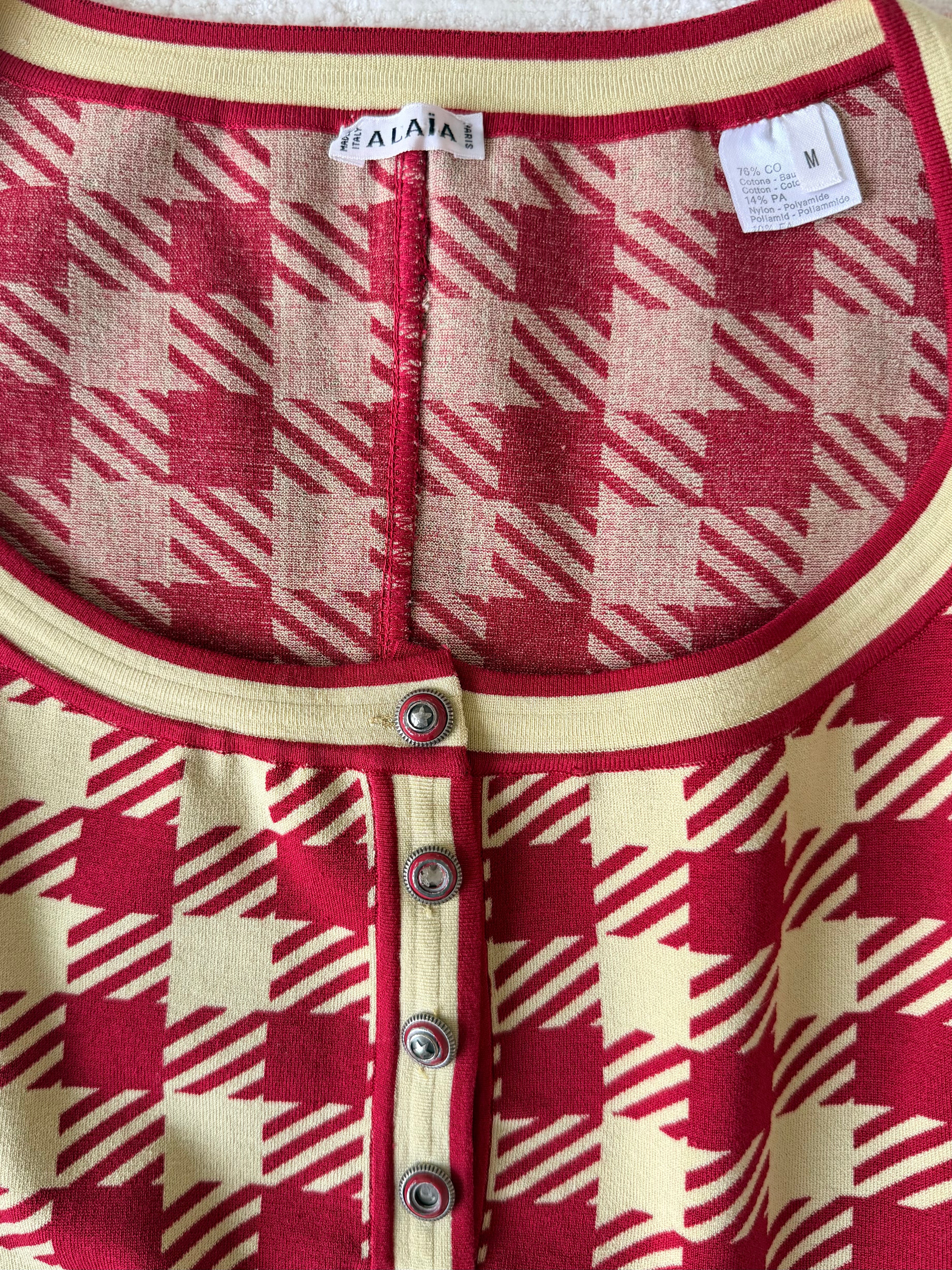 S/S 1992 Red & Ivory Graphic Houndstooth Knit Bodysuit