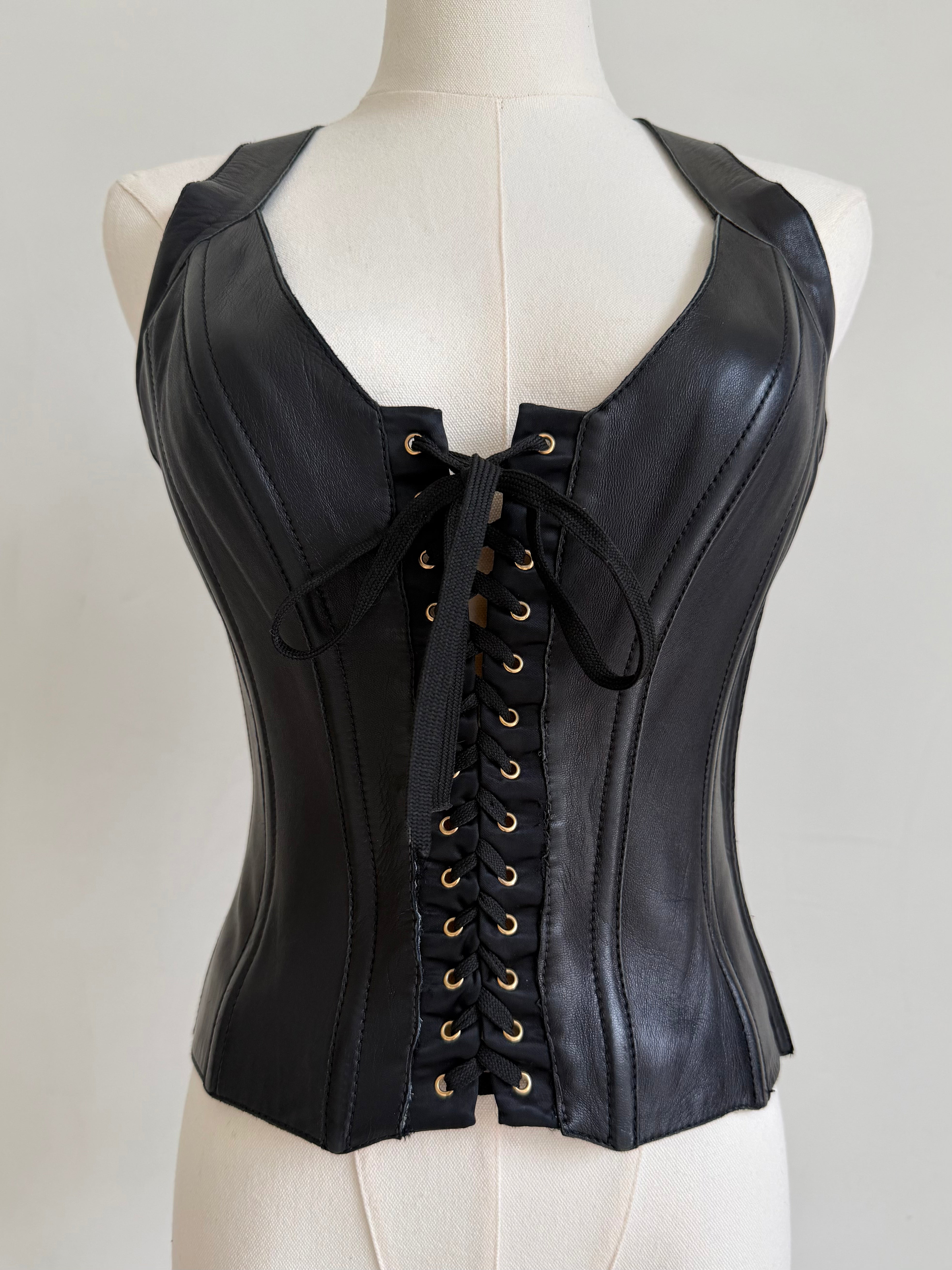 Black Sheepskin Lace-Up Corset Top