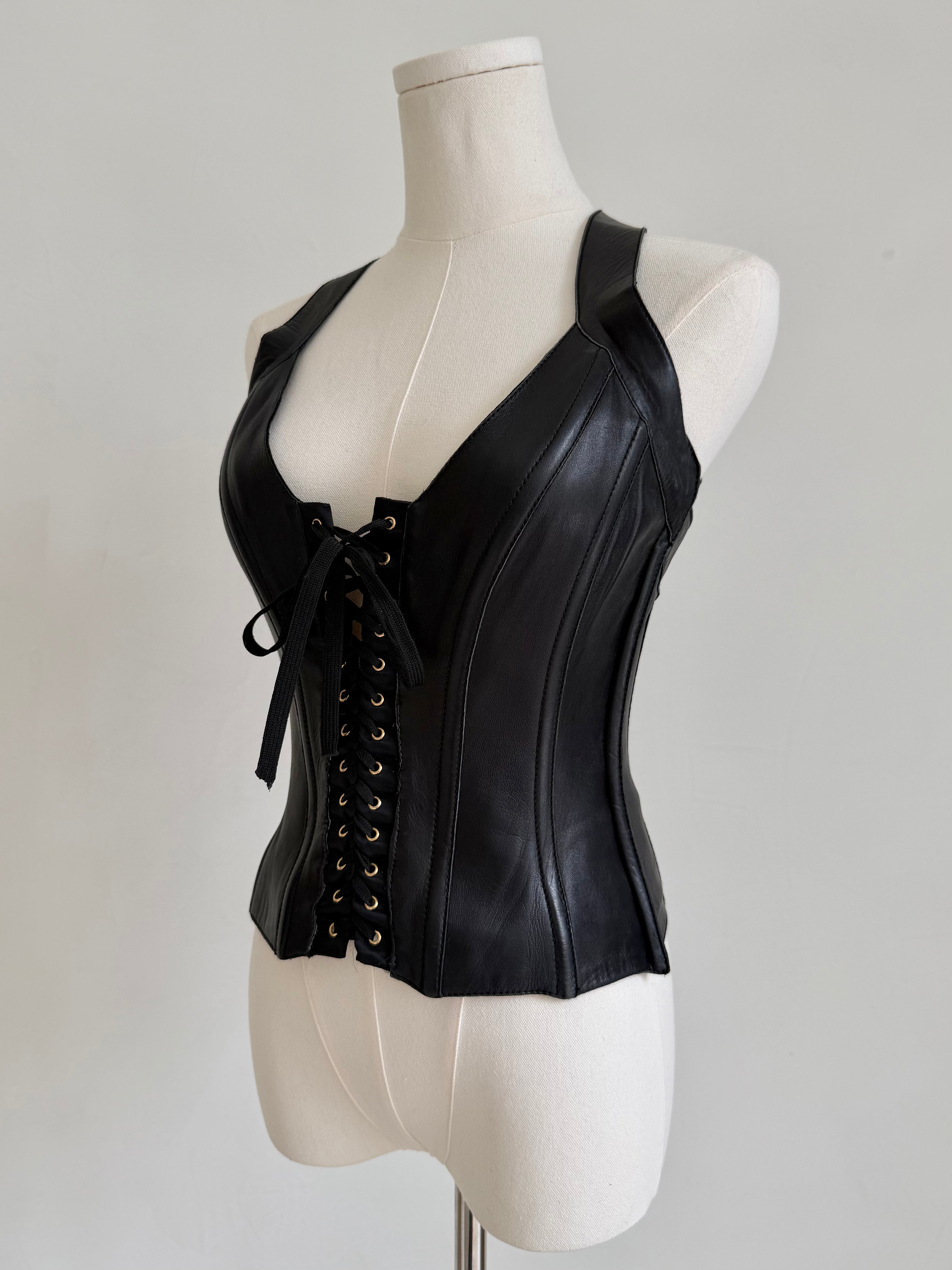 Black Sheepskin Lace-Up Corset Top