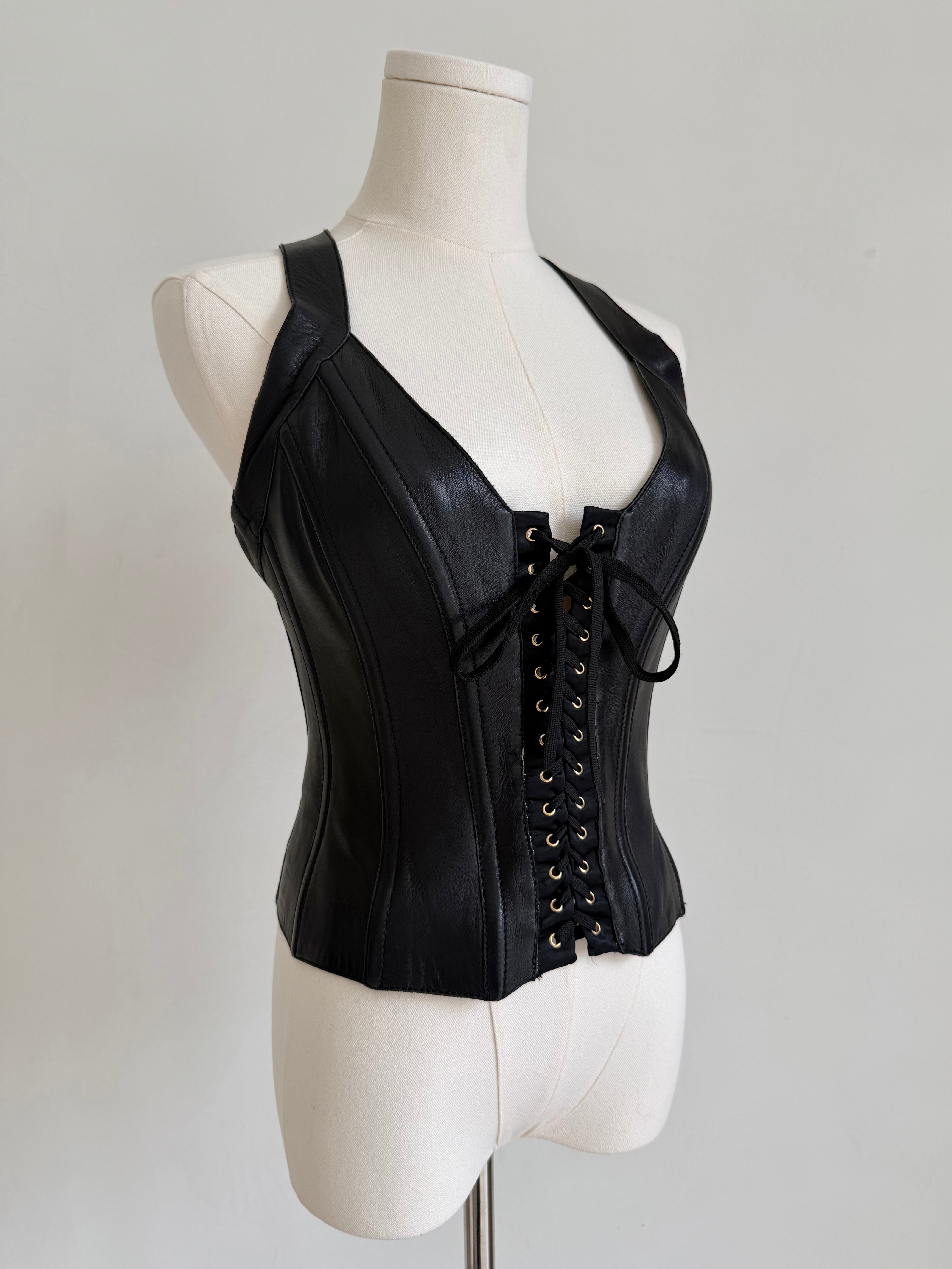 Black Sheepskin Lace-Up Corset Top