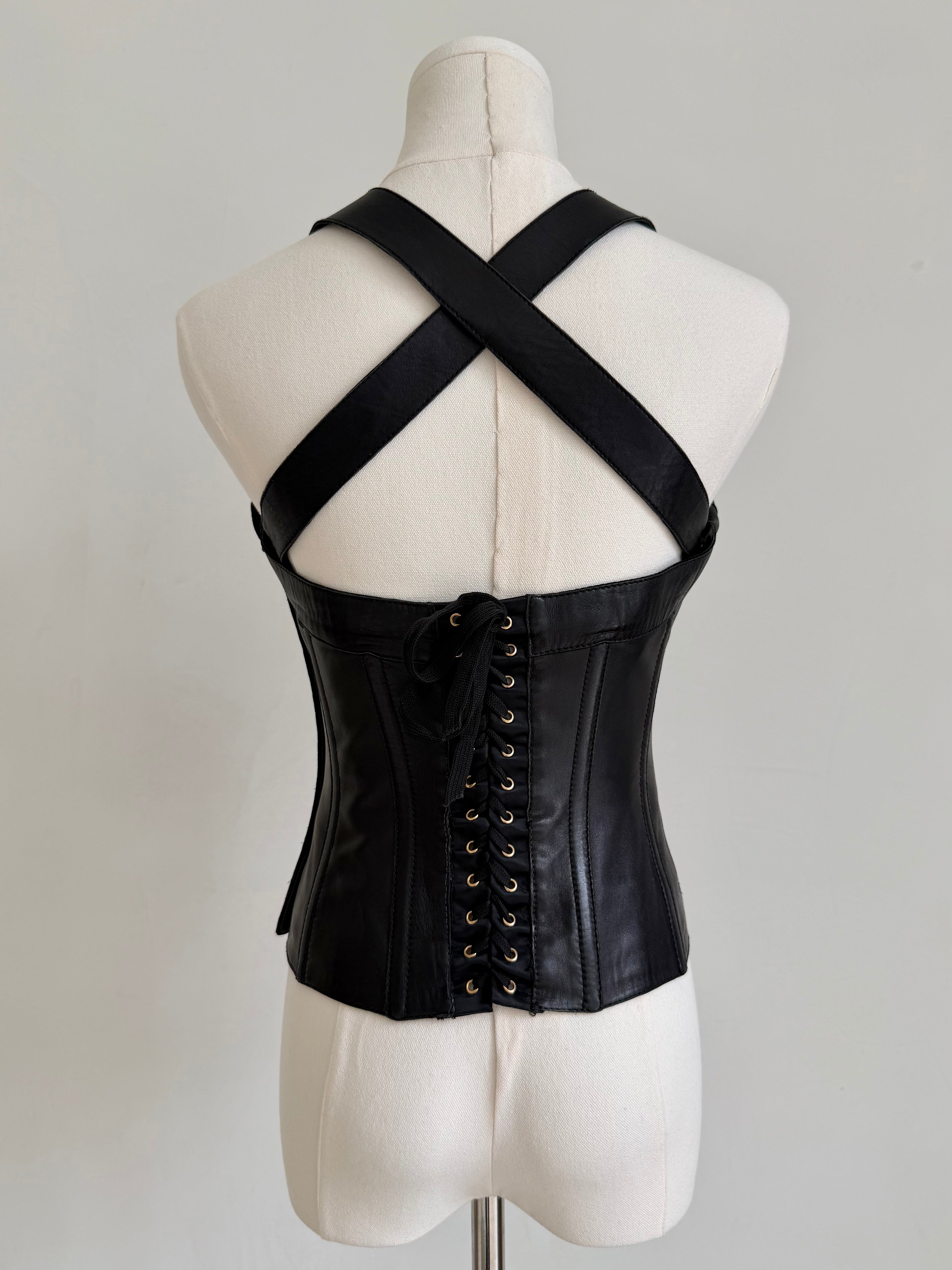Black Sheepskin Lace-Up Corset Top