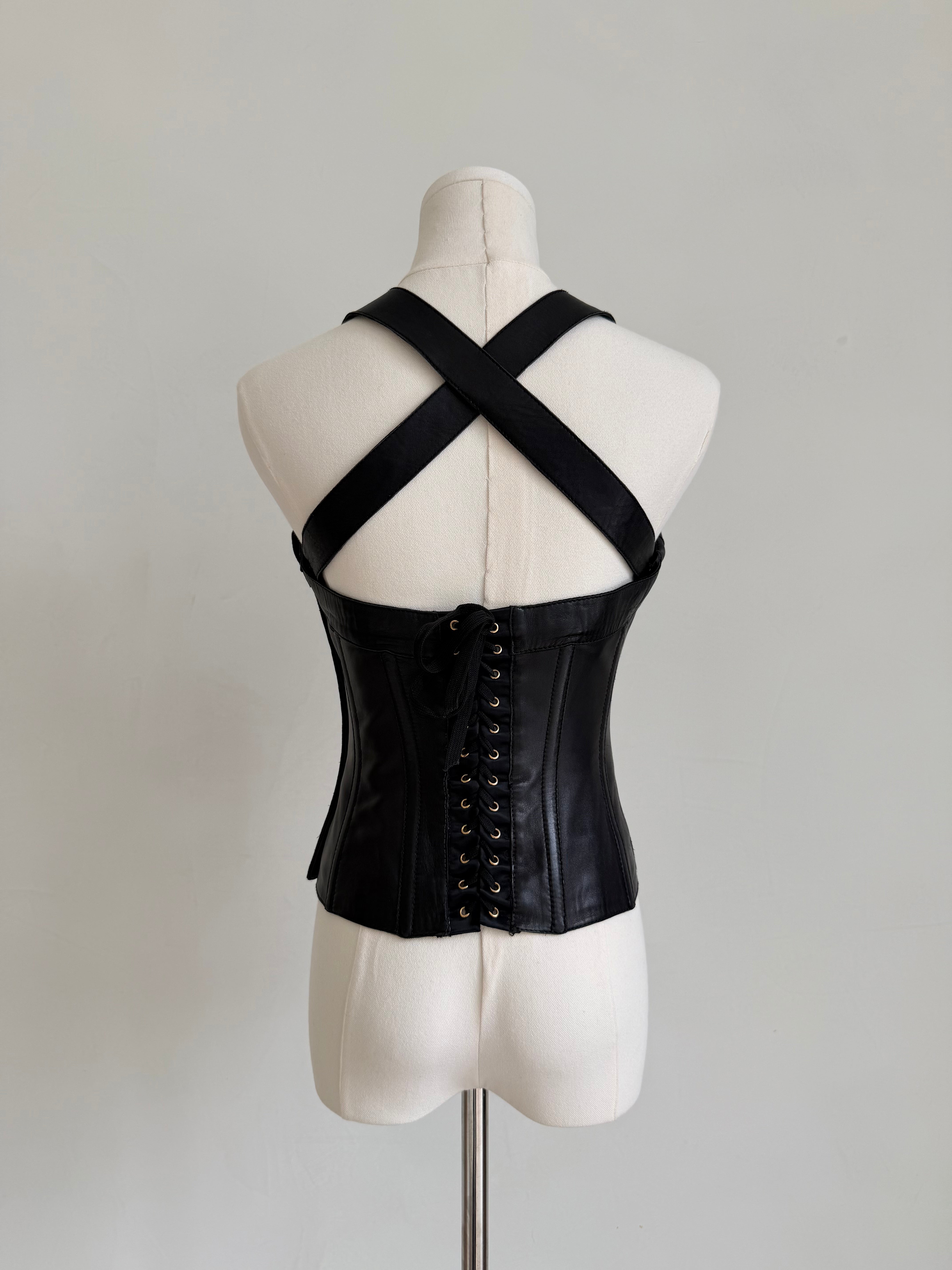 Black Sheepskin Lace-Up Corset Top