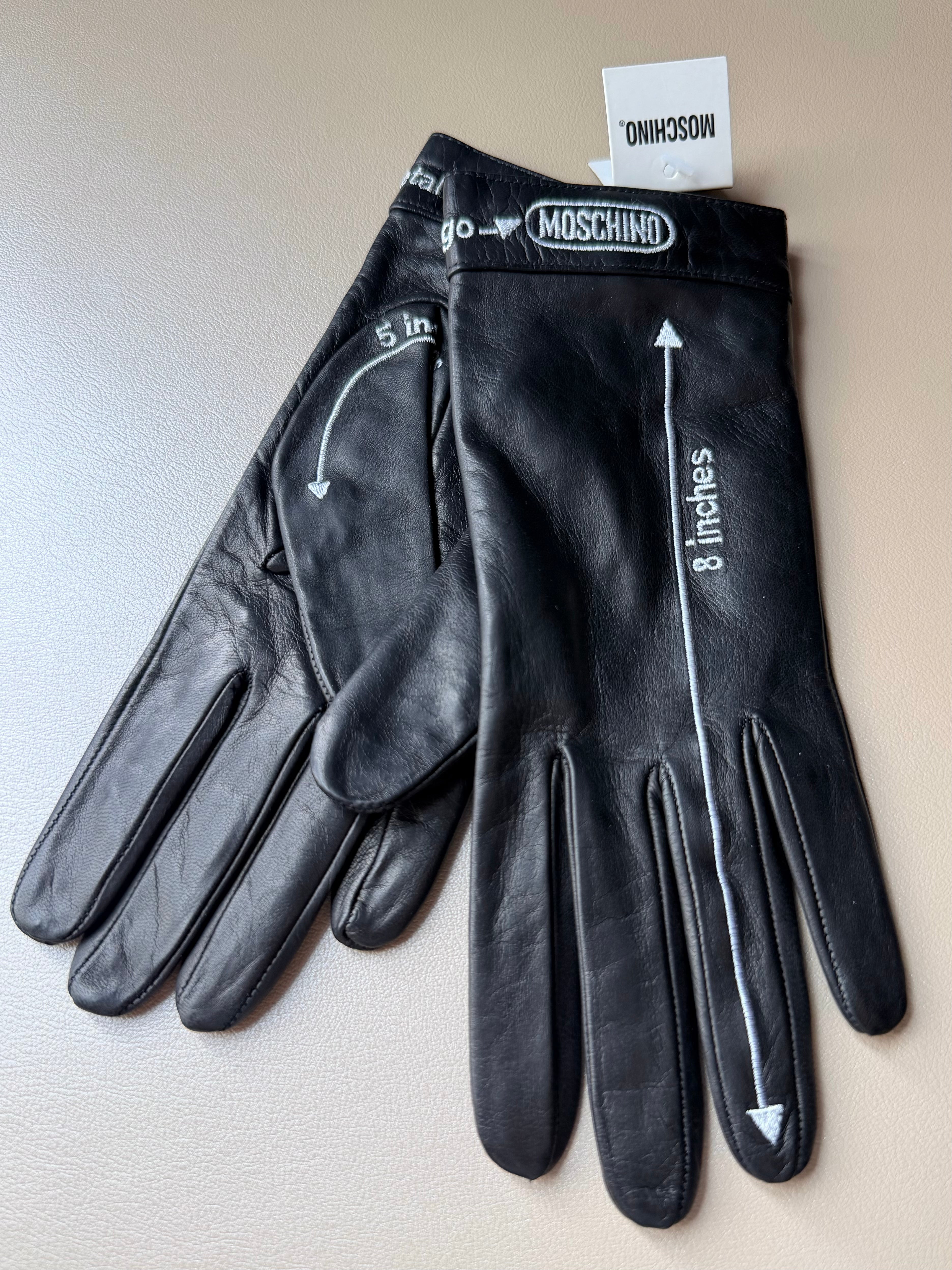 Black Leather “Measurements” Logo Gloves