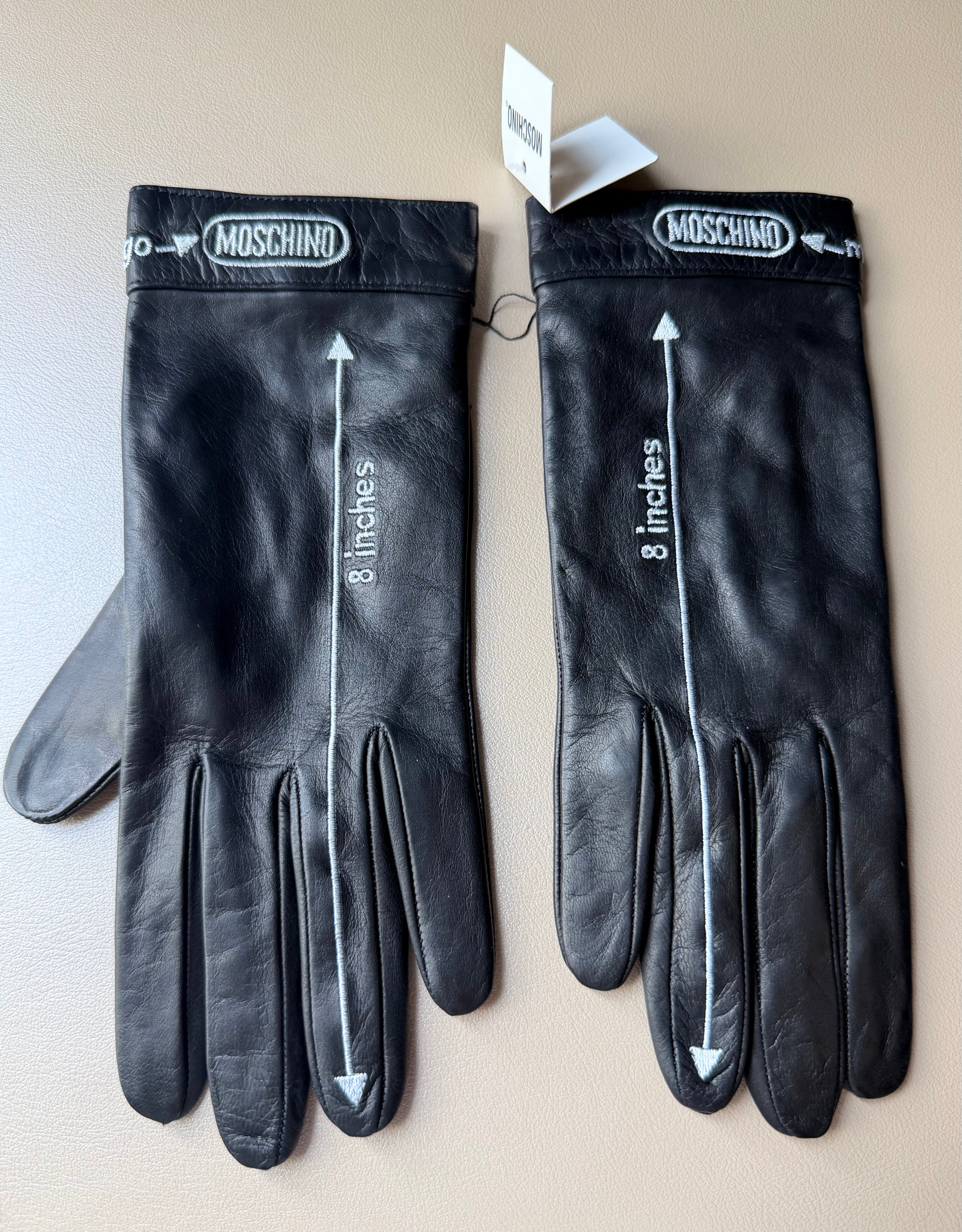 Black Leather “Measurements” Logo Gloves