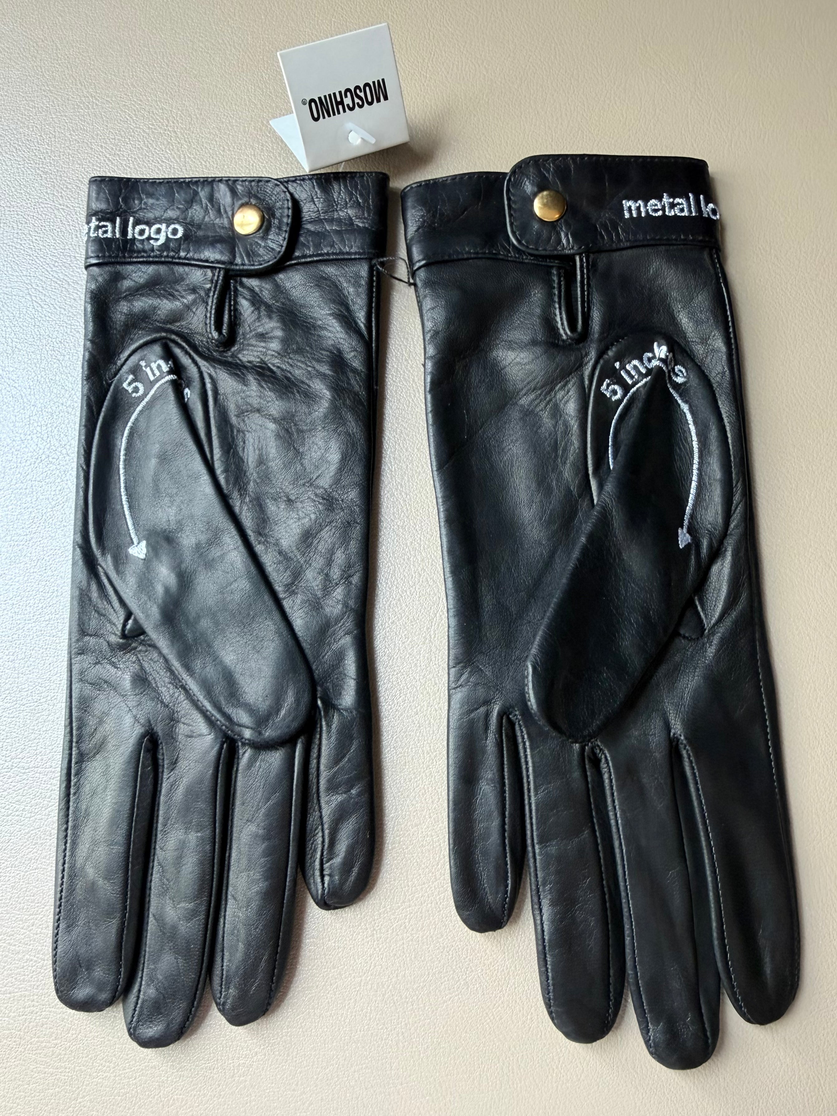 Black Leather “Measurements” Logo Gloves