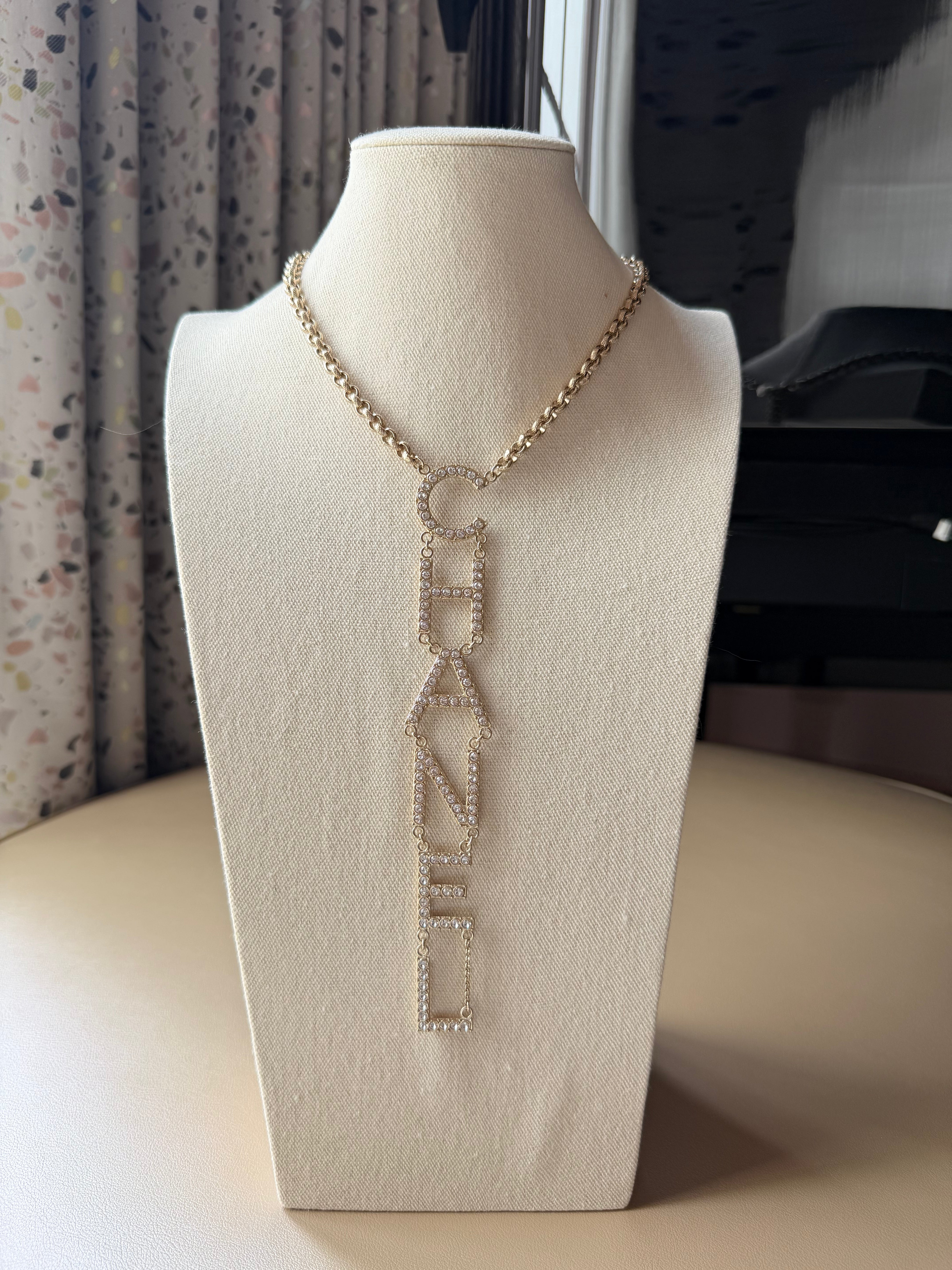 S/S 2019 Chanel Rhinestone Vertical Letter Necklace