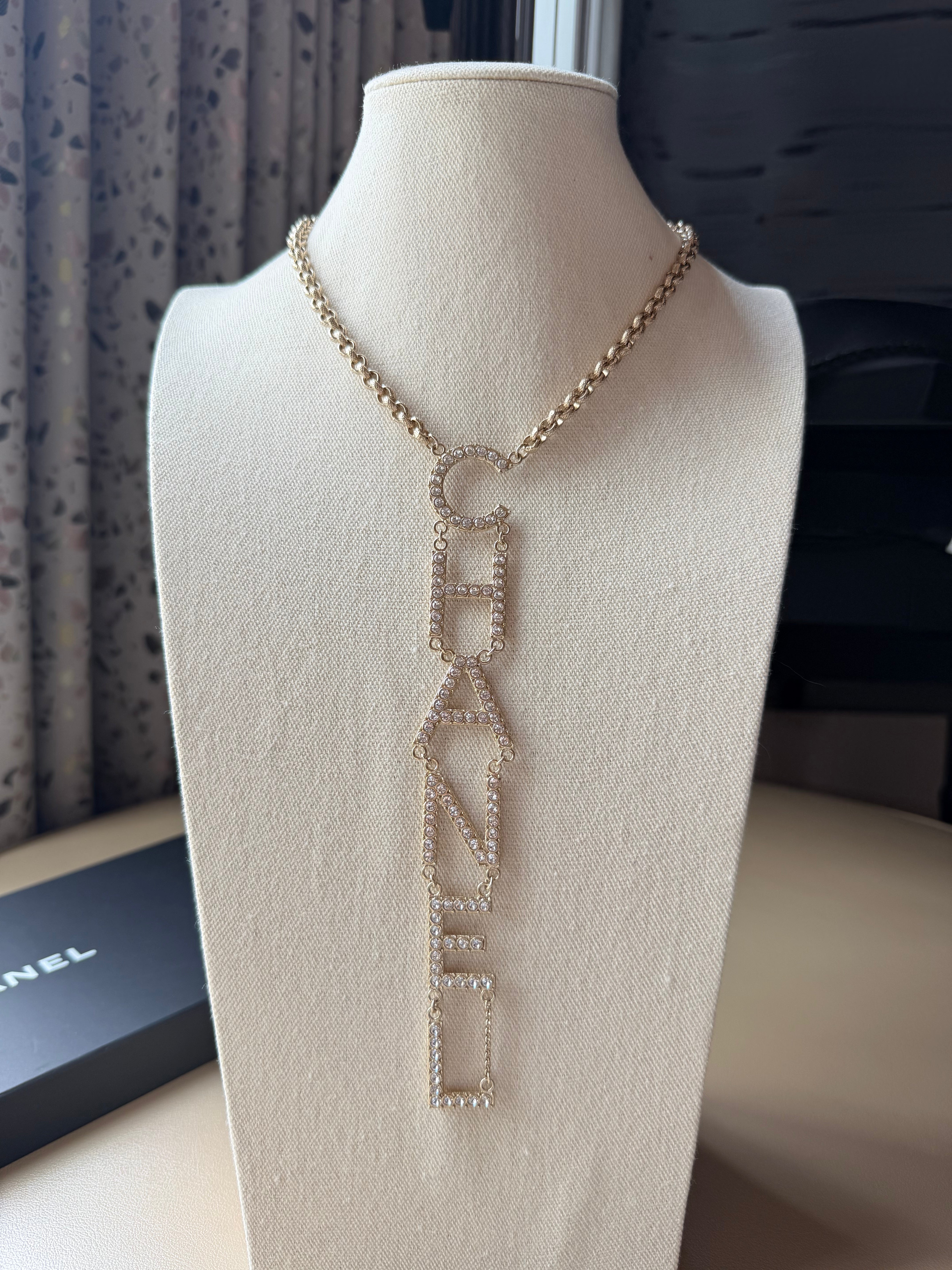 S/S 2019 Chanel Rhinestone Vertical Letter Necklace