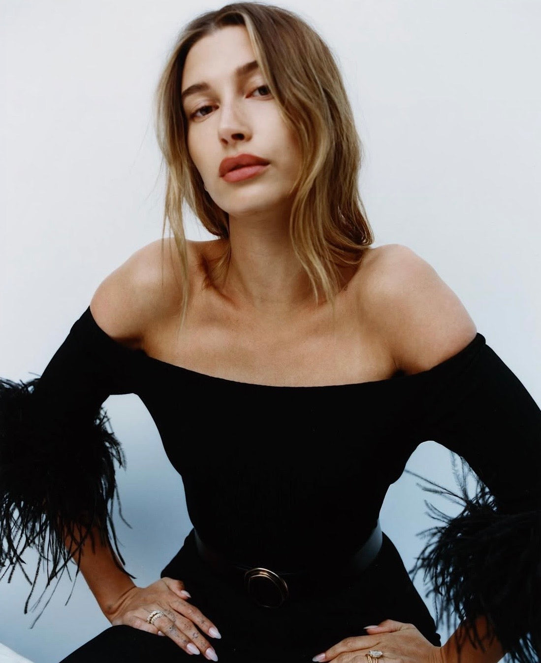 S/S 2021 Black Ribbed Knit Feather-Cuff Romper