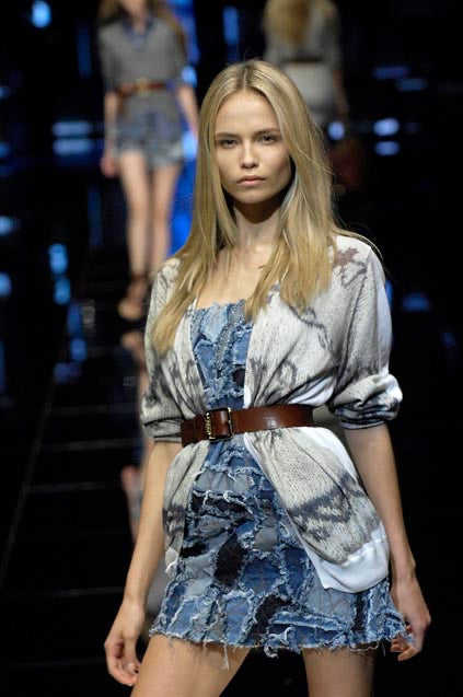 F/W 2000 Blue Patchwork Denim Strapless Dress
