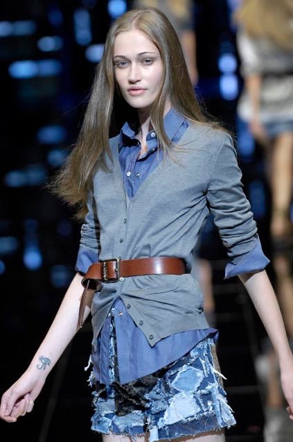 F/W 2000 Blue Patchwork Denim Strapless Dress