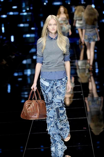 F/W 2000 Blue Patchwork Denim Strapless Dress