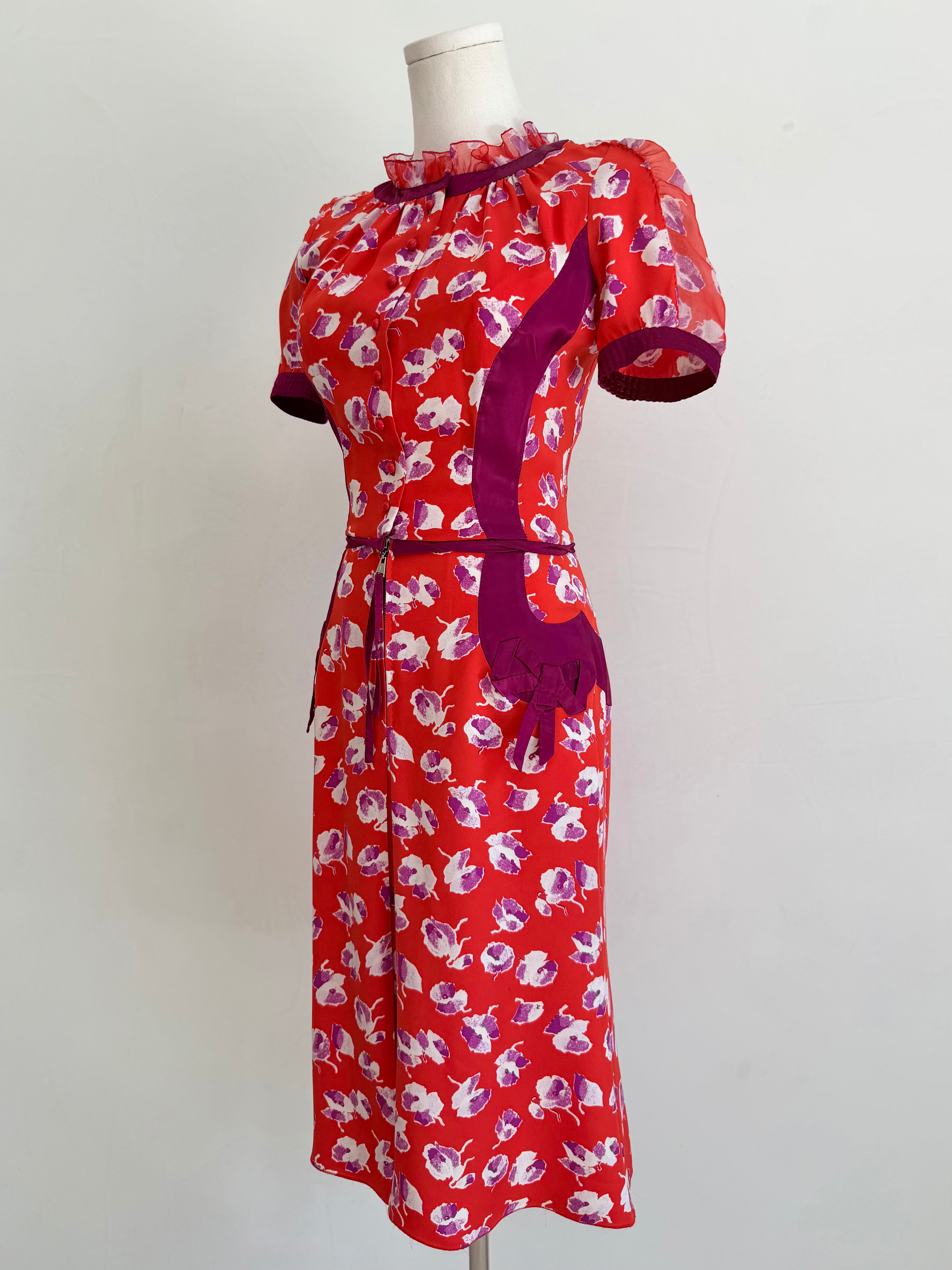 By Marc Jacobs S/S 2005 Floral Silk Dress with Ribbons