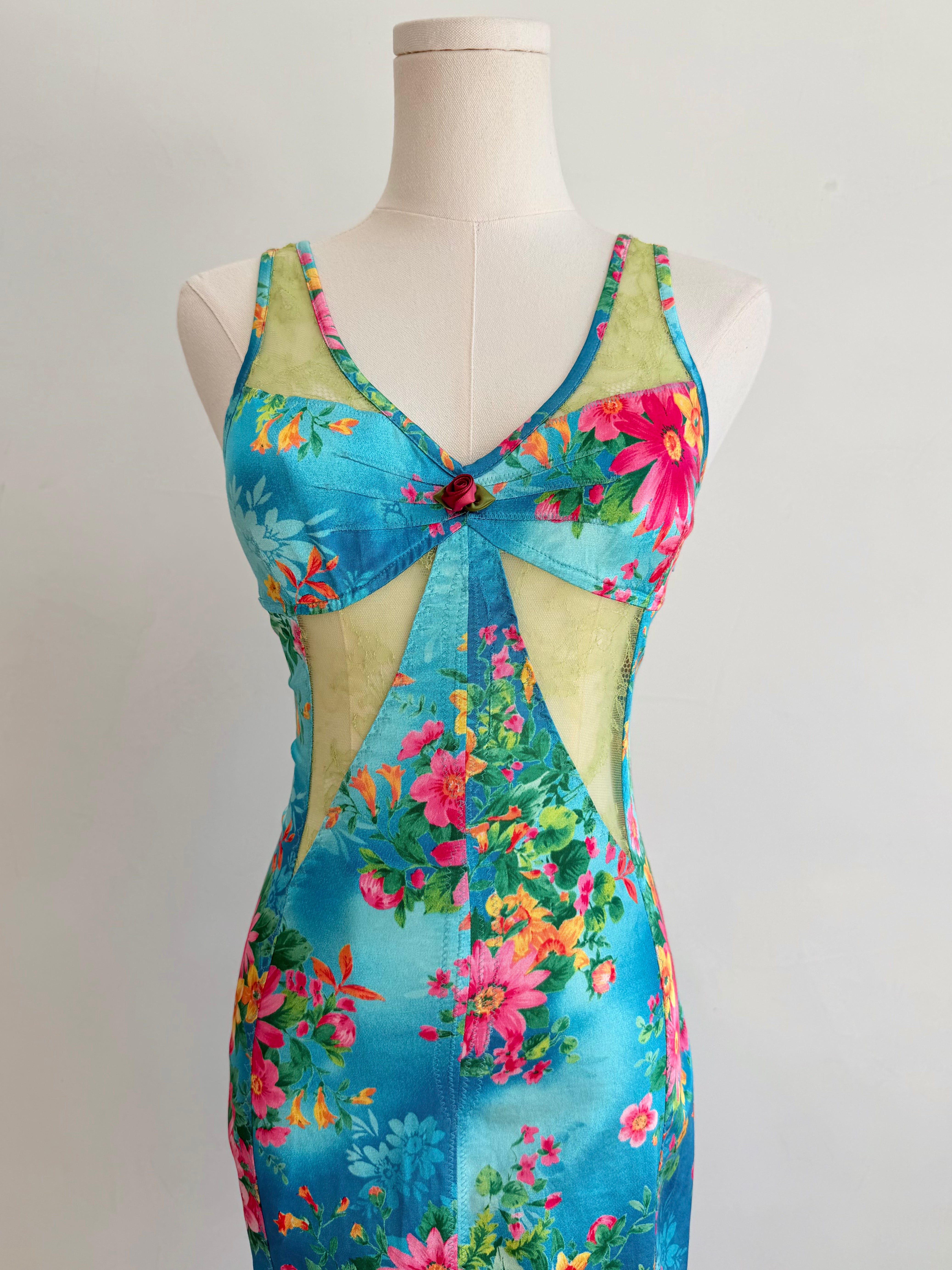 S/S 2005 Turquoise Floral Silk & Lace Dress