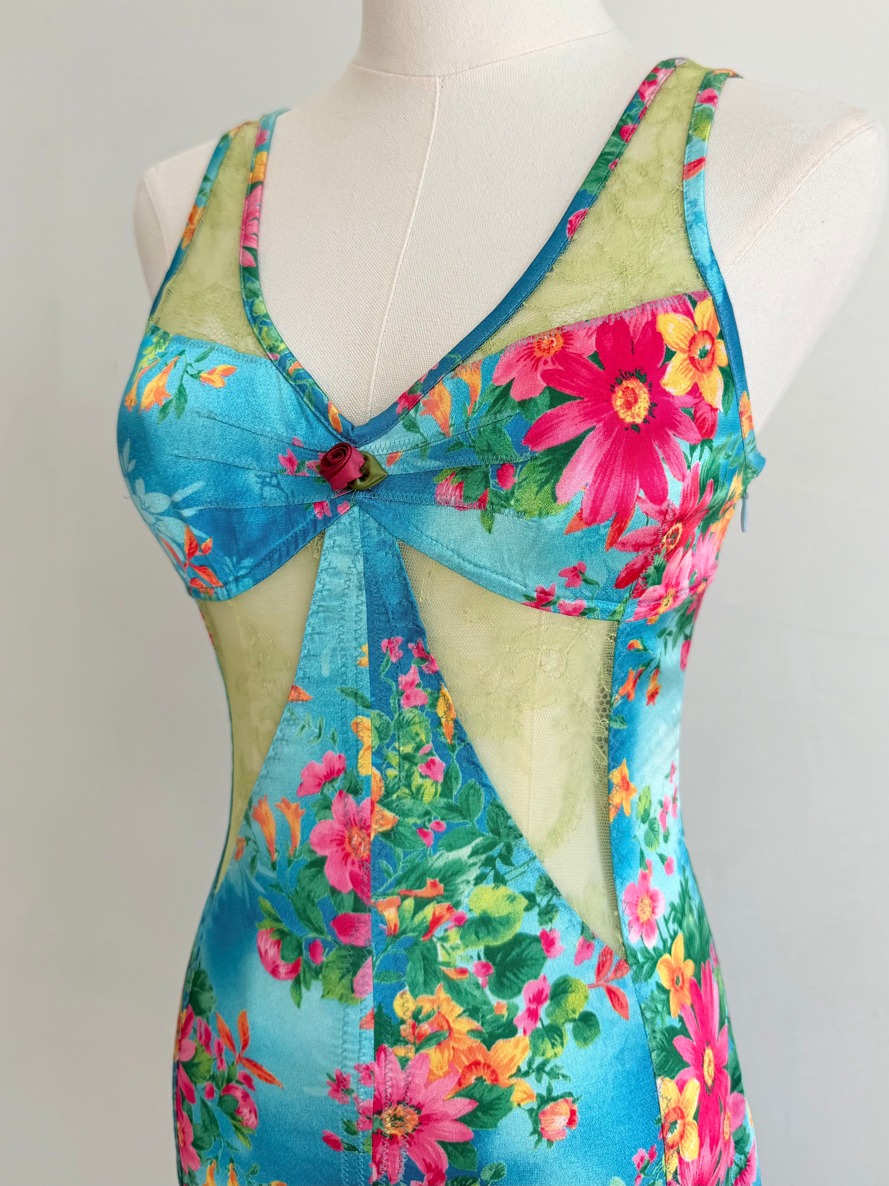 S/S 2005 Turquoise Floral Silk & Lace Dress