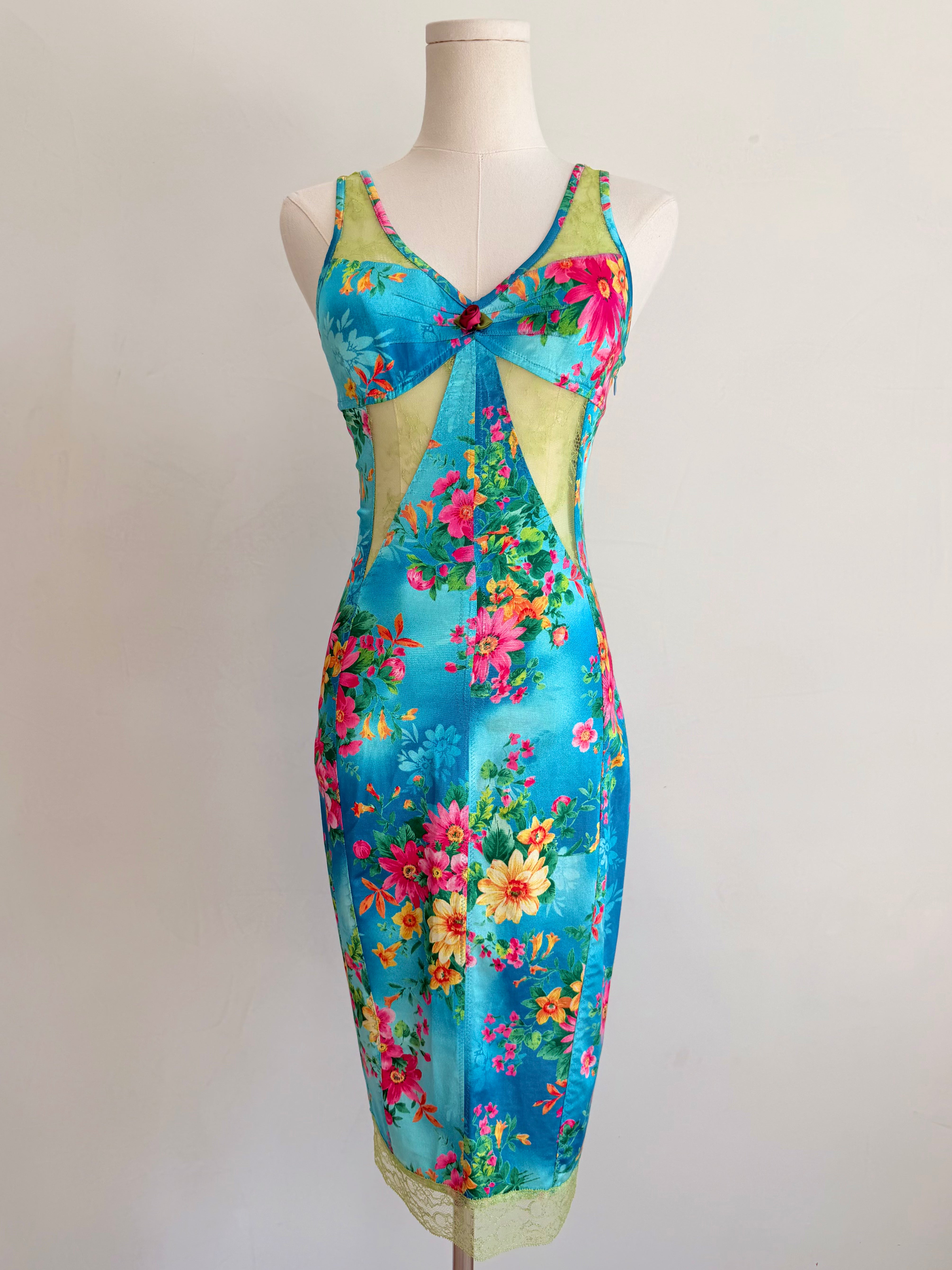 S/S 2005 Turquoise Floral Silk & Lace Dress