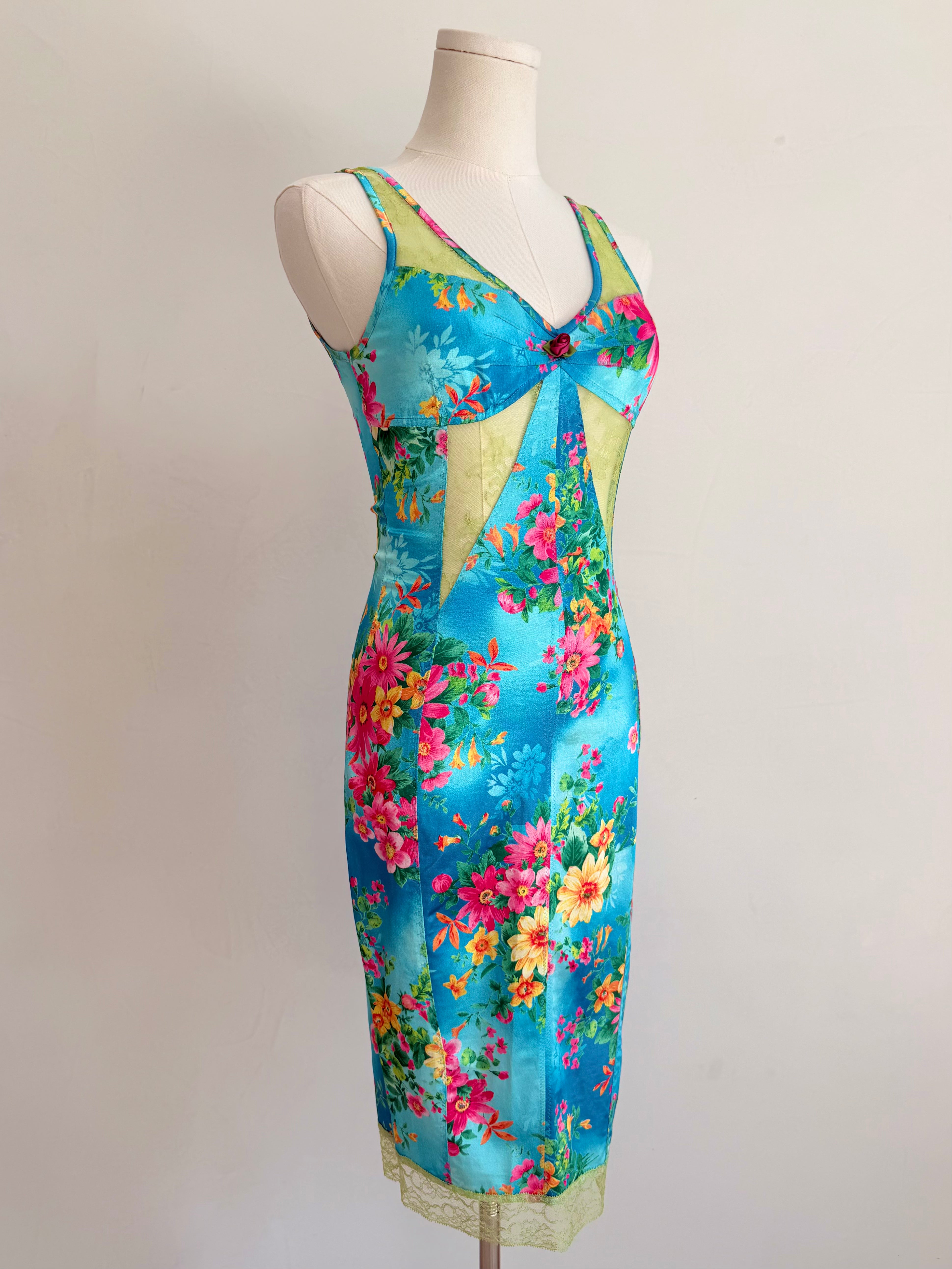 S/S 2005 Turquoise Floral Silk & Lace Dress
