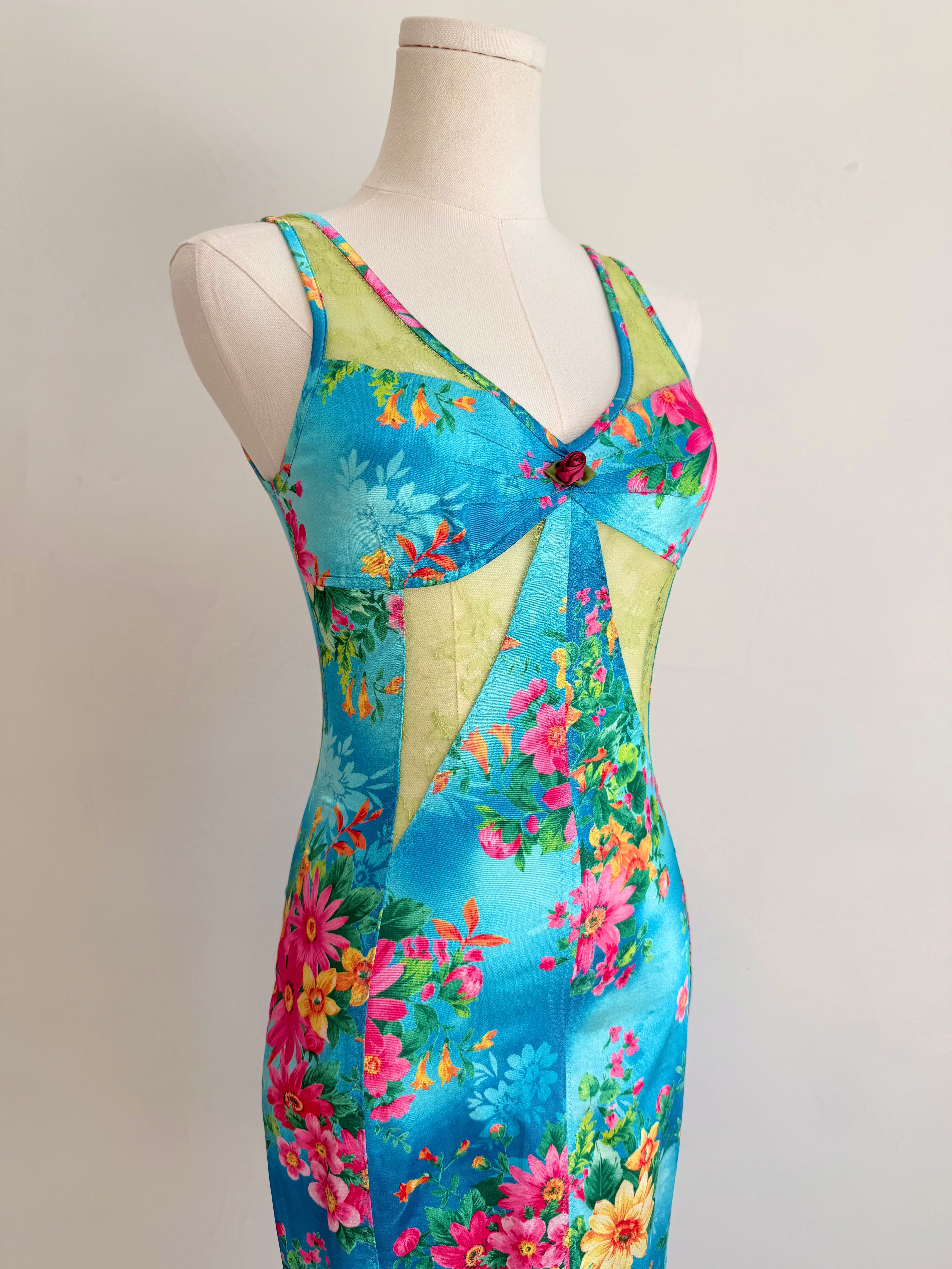 S/S 2005 Turquoise Floral Silk & Lace Dress
