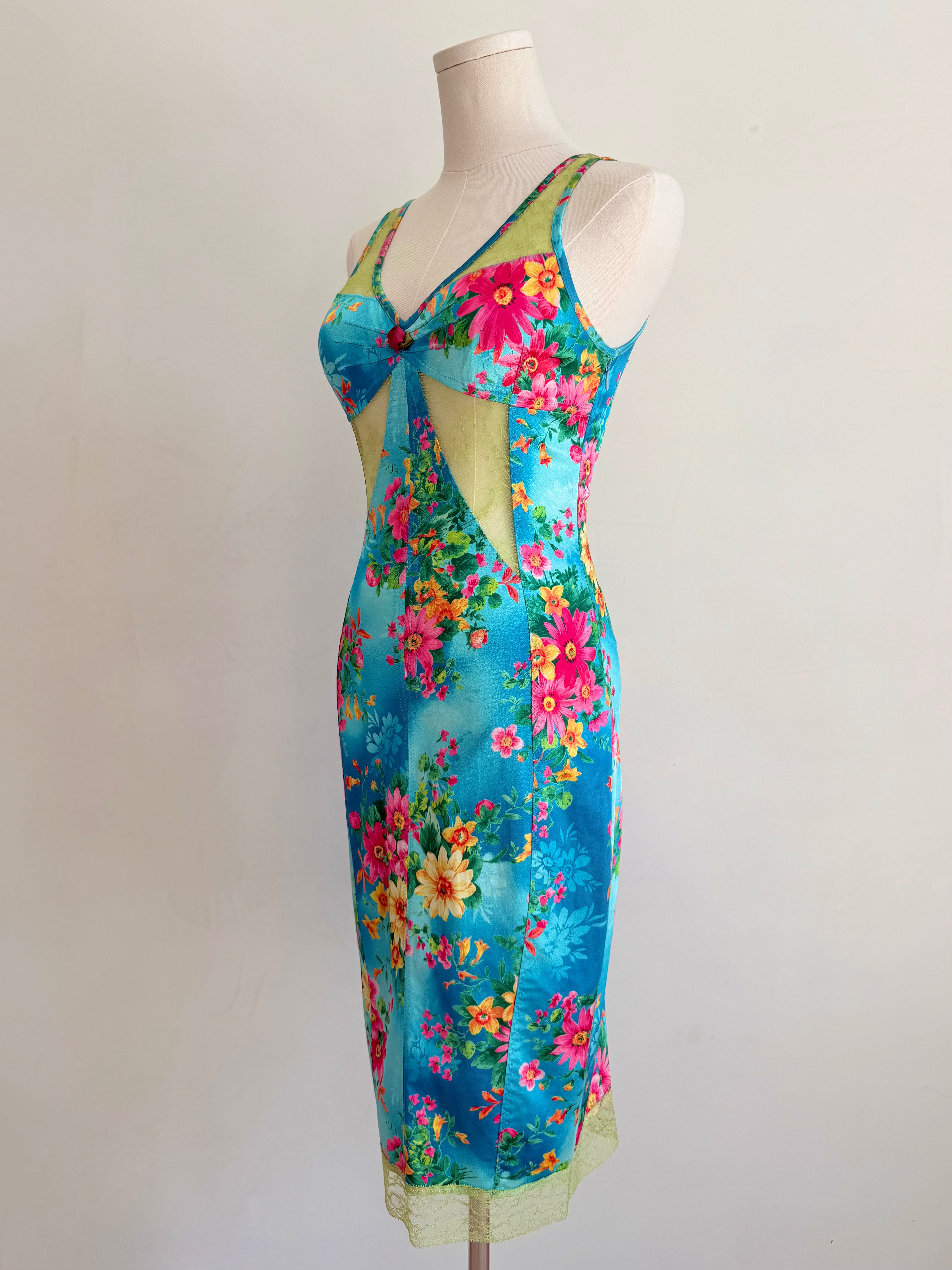 S/S 2005 Turquoise Floral Silk & Lace Dress