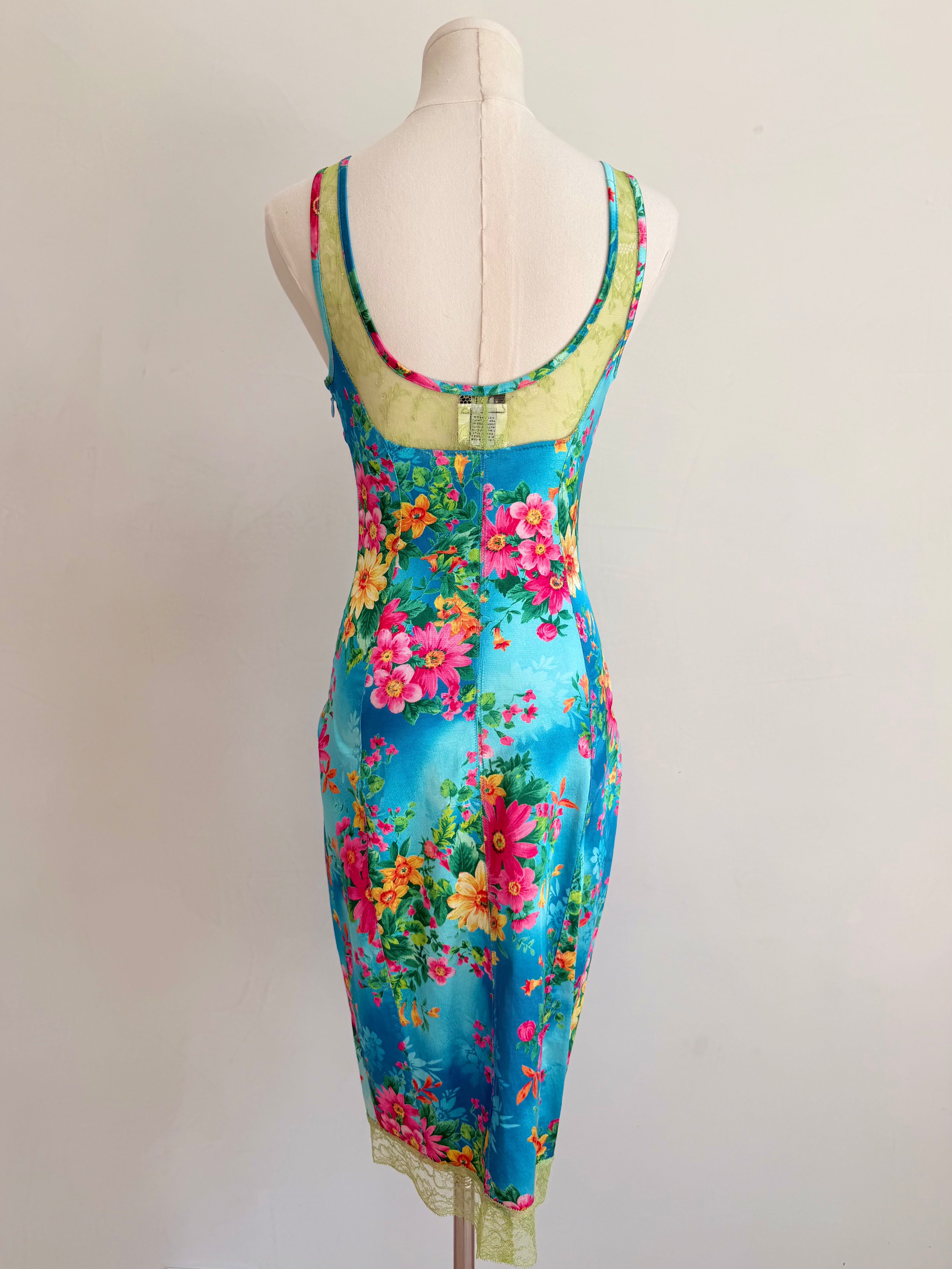 S/S 2005 Turquoise Floral Silk & Lace Dress