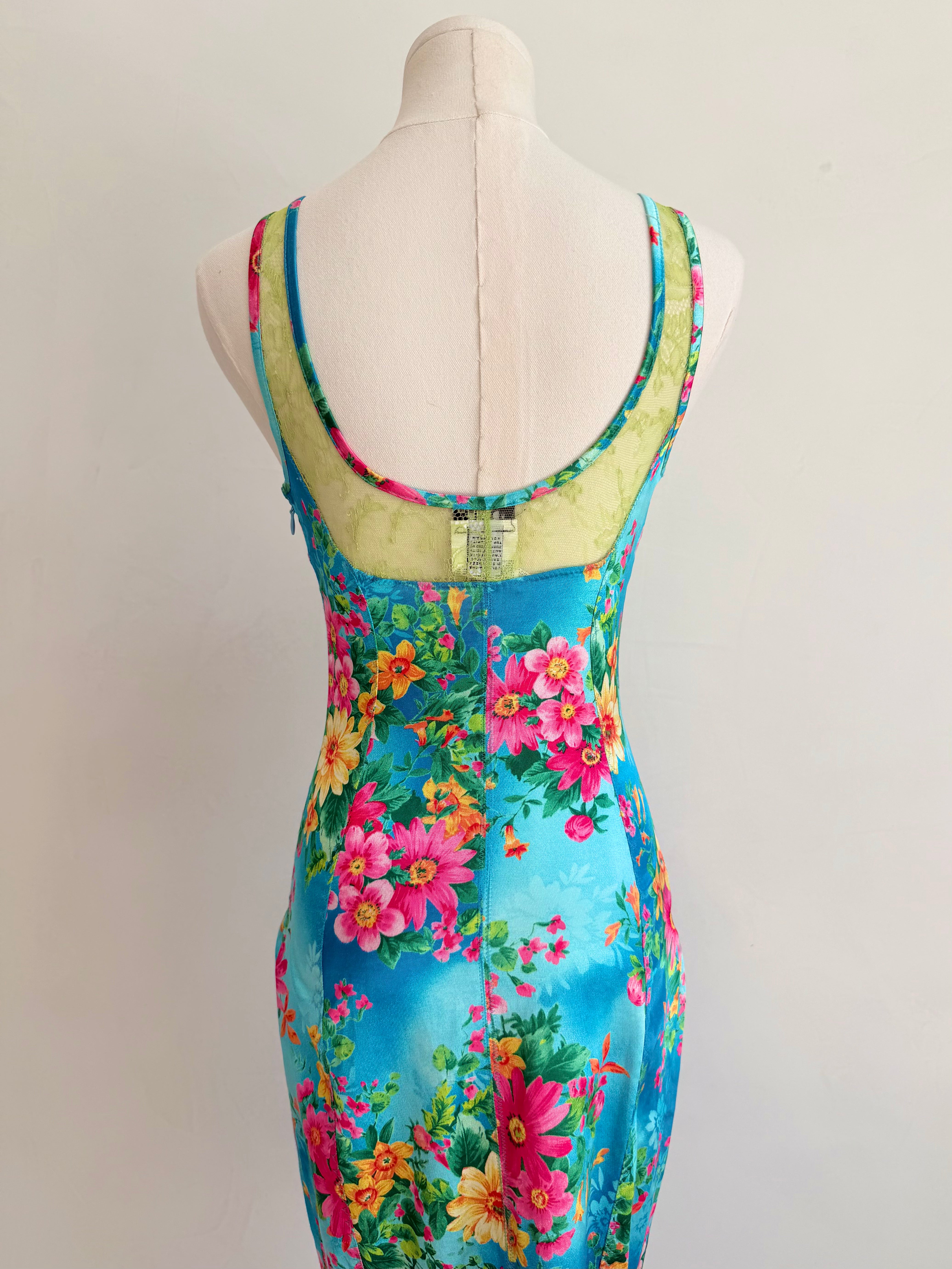 S/S 2005 Turquoise Floral Silk & Lace Dress