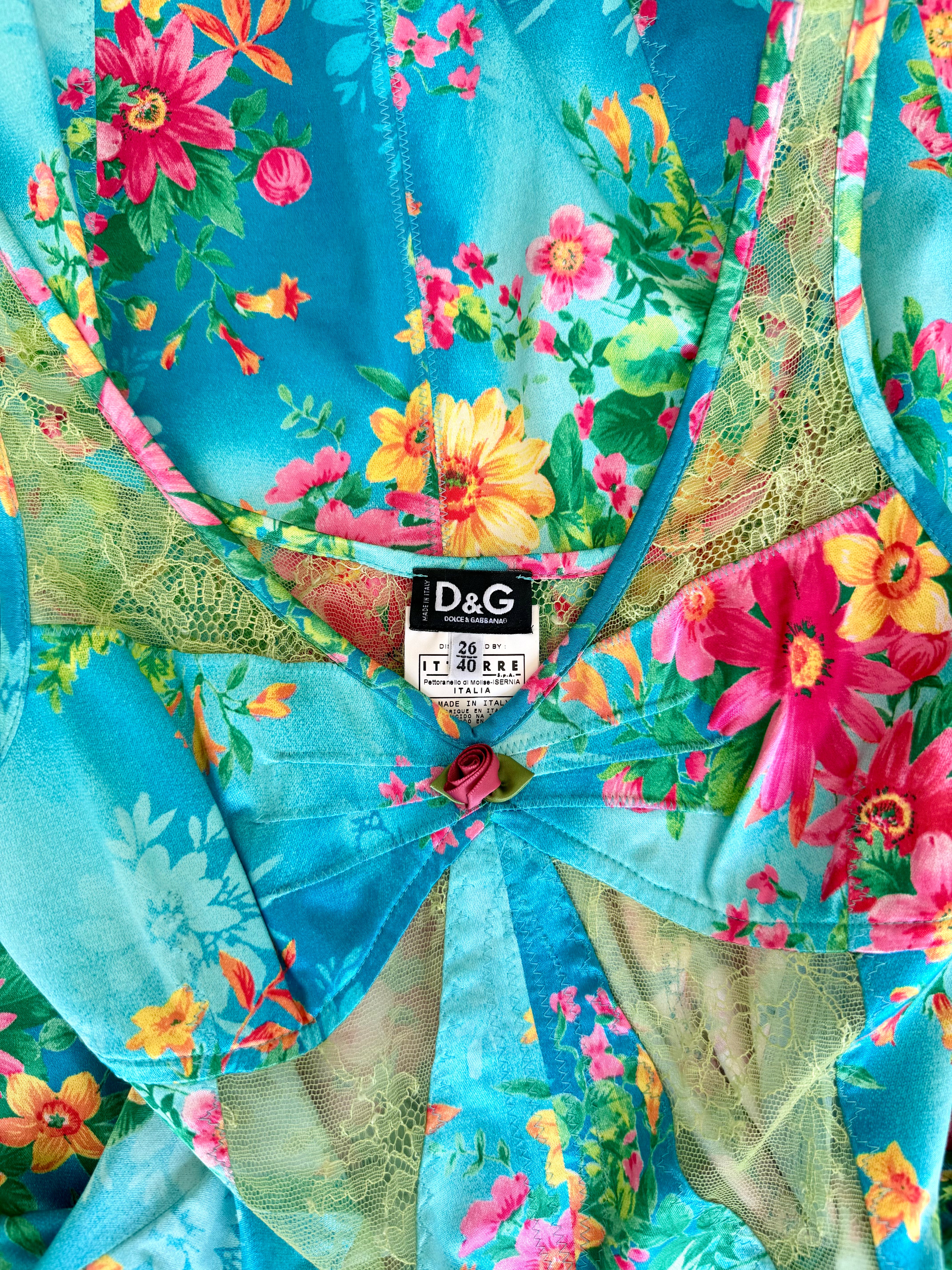S/S 2005 Turquoise Floral Silk & Lace Dress