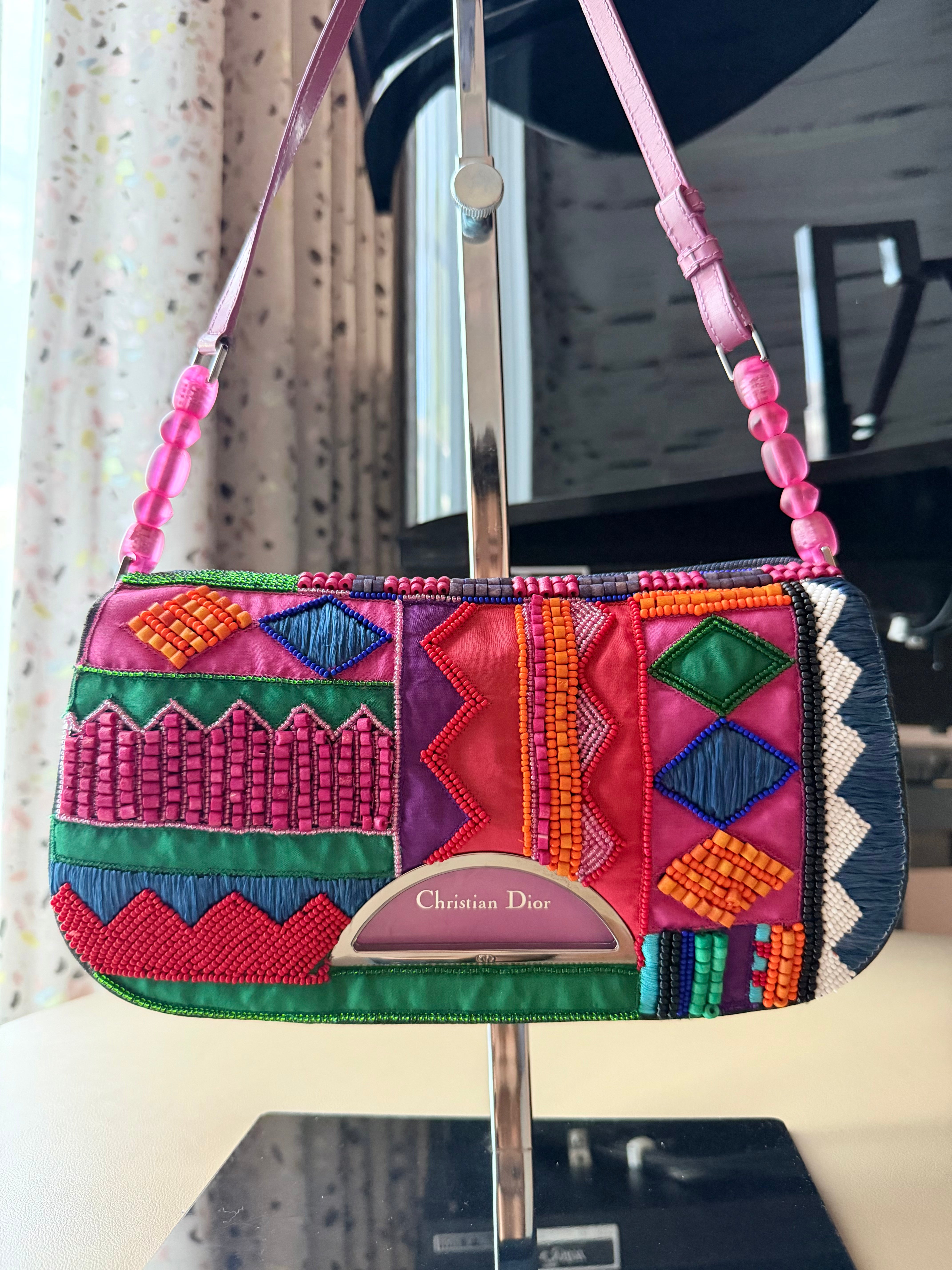 2000s Multicolor Beaded & Denim Malice Shoulder Bag