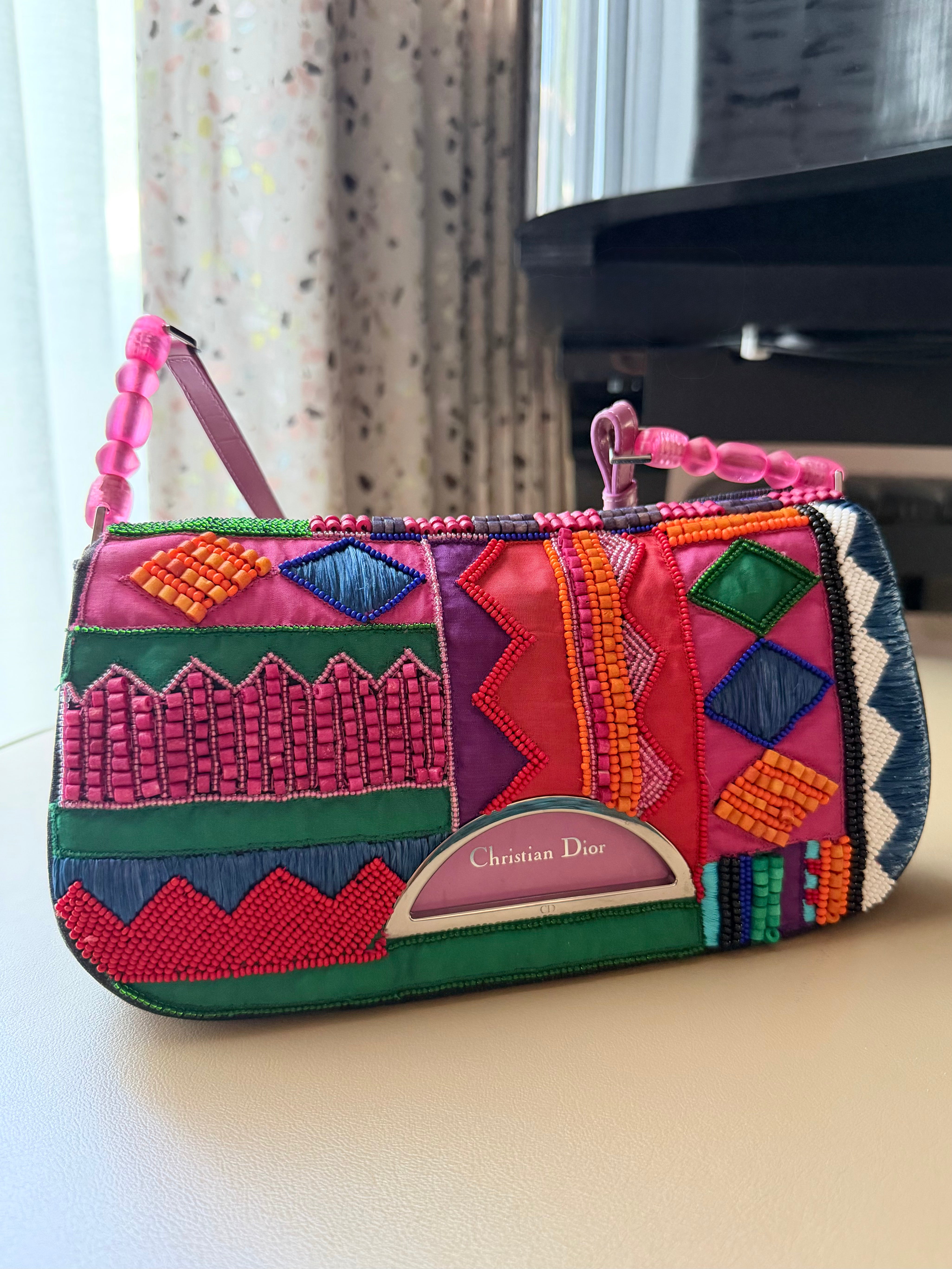 2000s Multicolor Beaded & Denim Malice Shoulder Bag