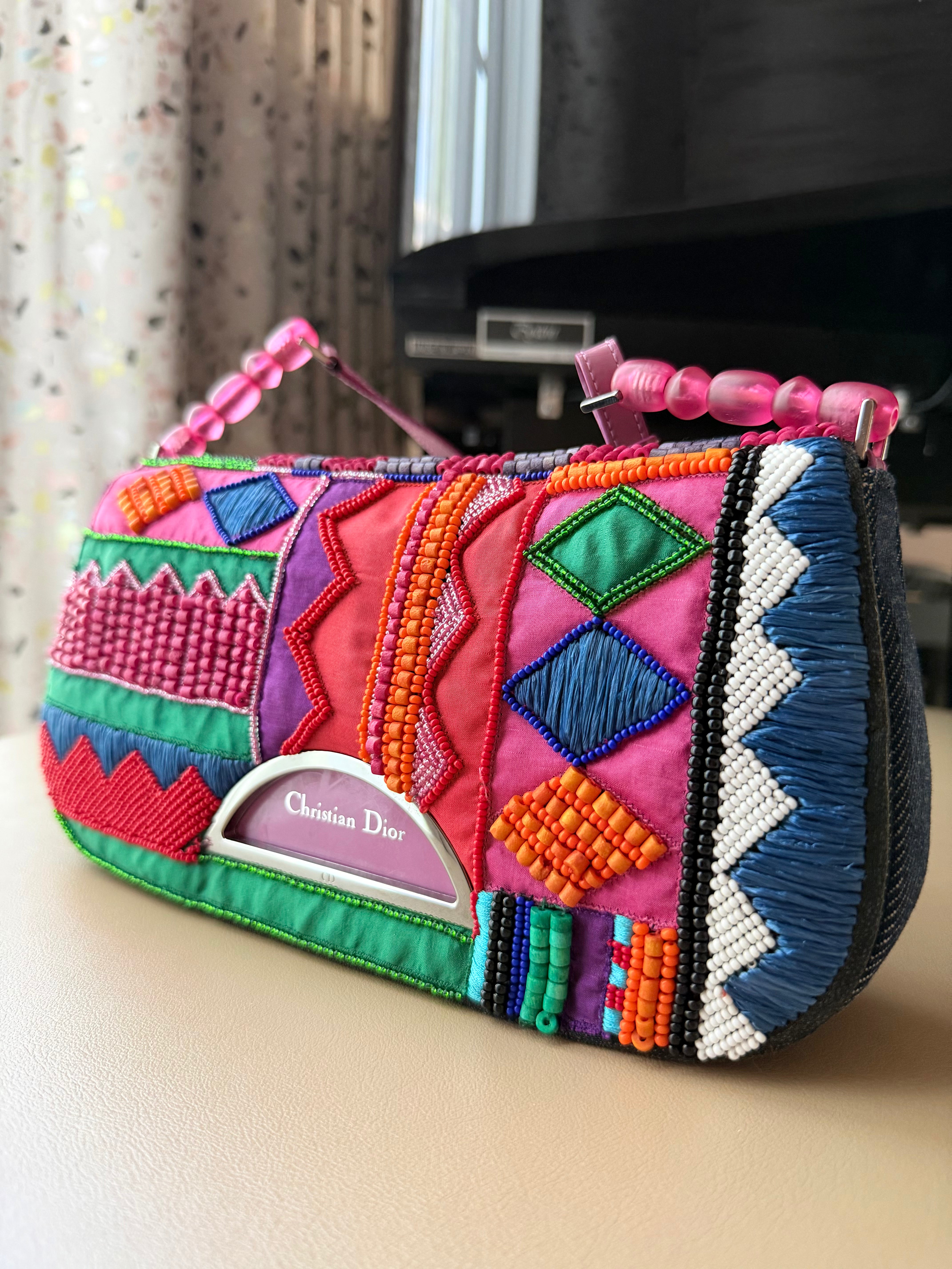 2000s Multicolor Beaded & Denim Malice Shoulder Bag