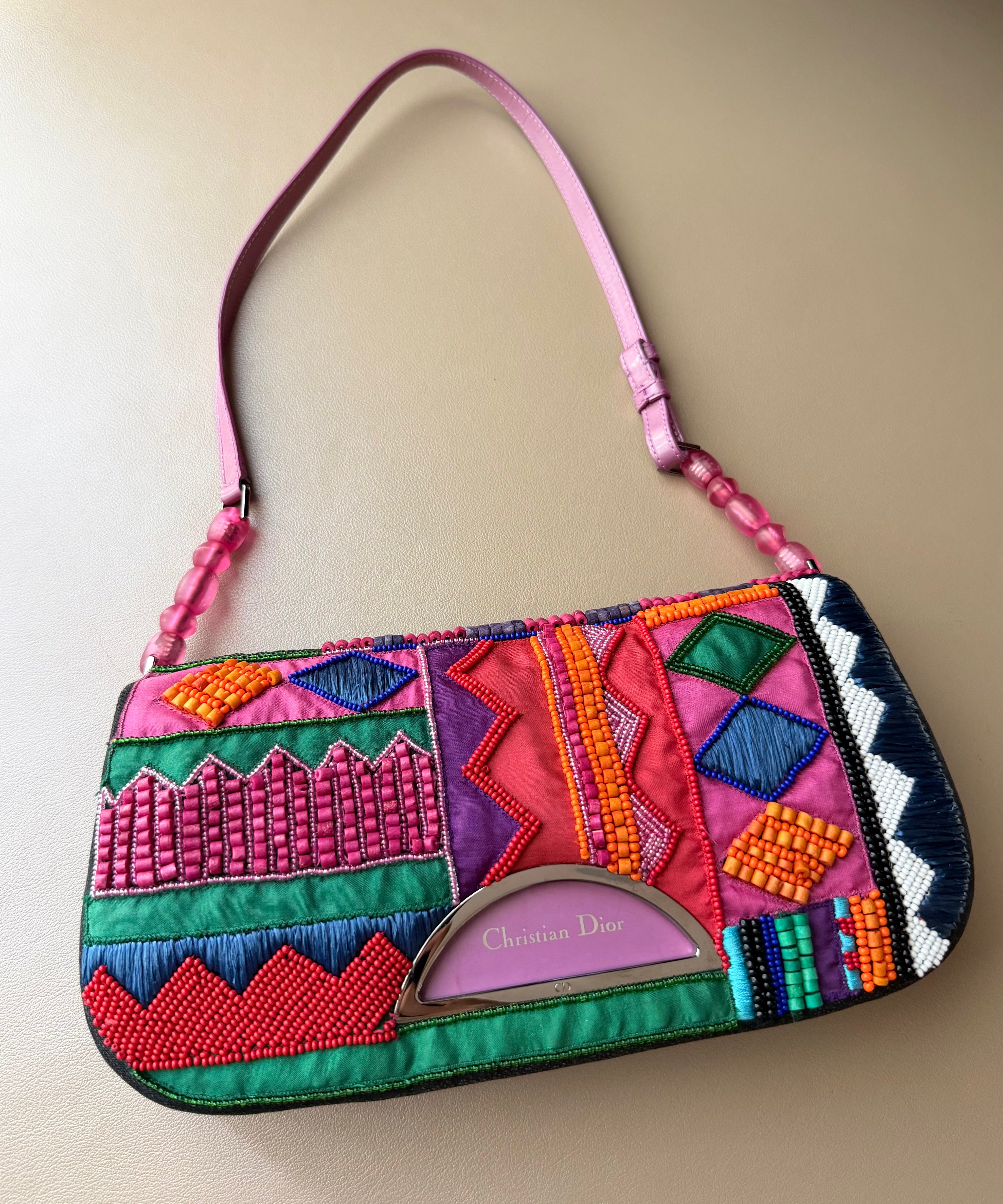 2000s Multicolor Beaded & Denim Malice Shoulder Bag