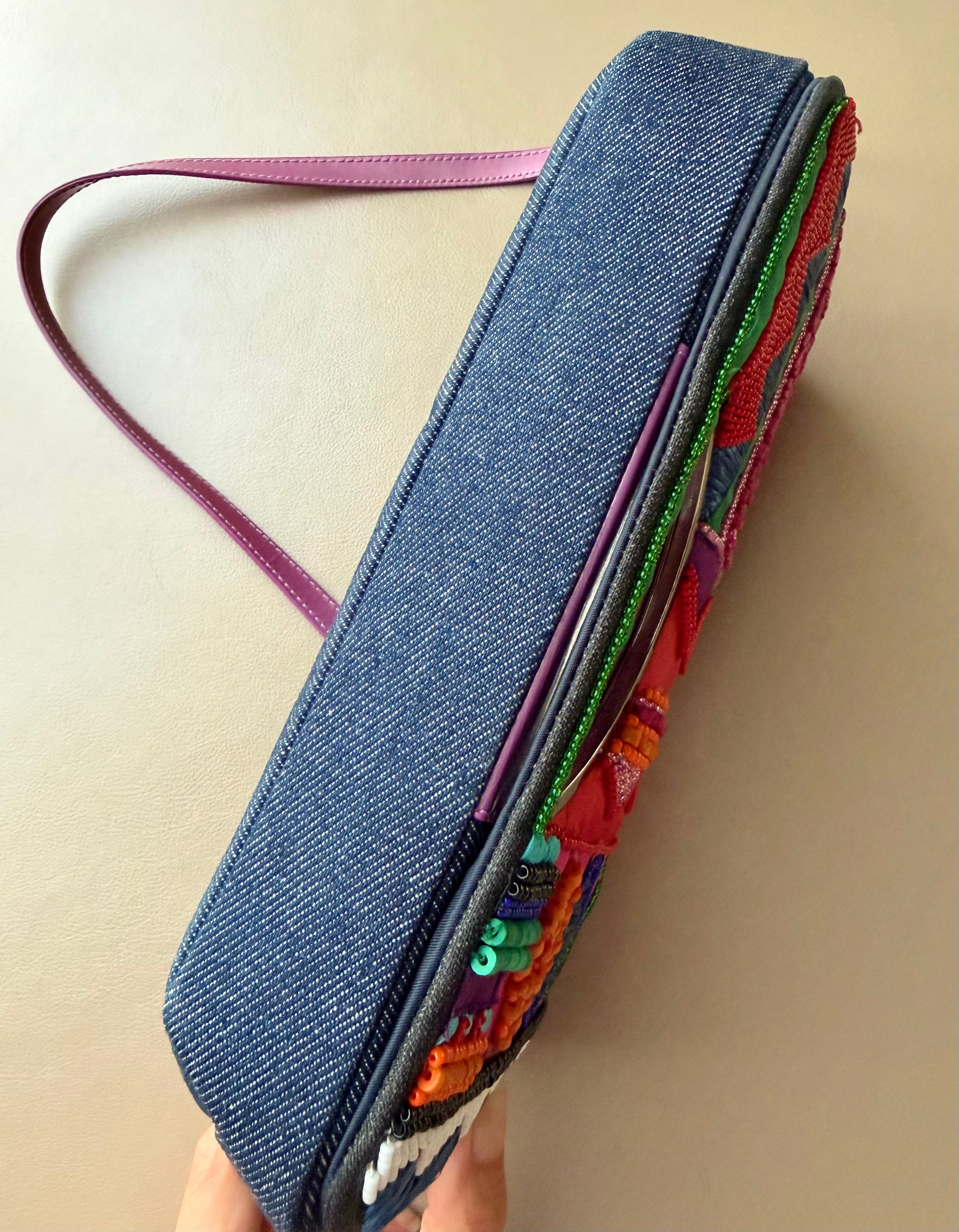 2000s Multicolor Beaded & Denim Malice Shoulder Bag