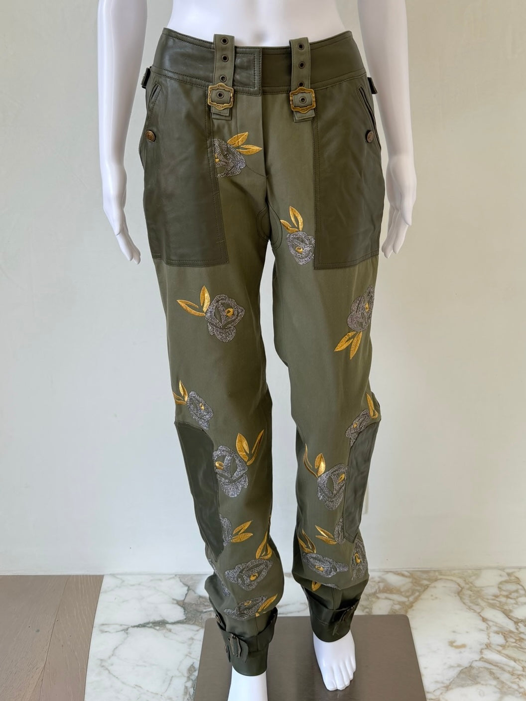 S/S 2003 Olive Green Floral Embroidered Utility Pants
