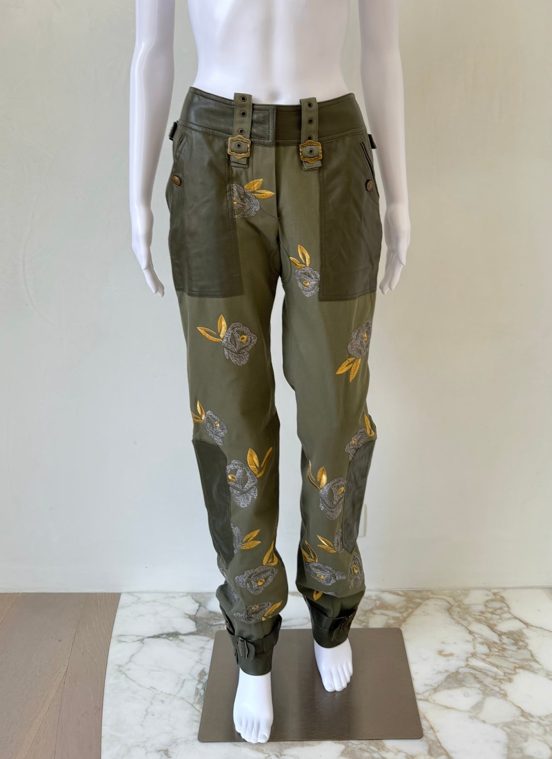 S/S 2003 Olive Green Floral Embroidered Utility Pants