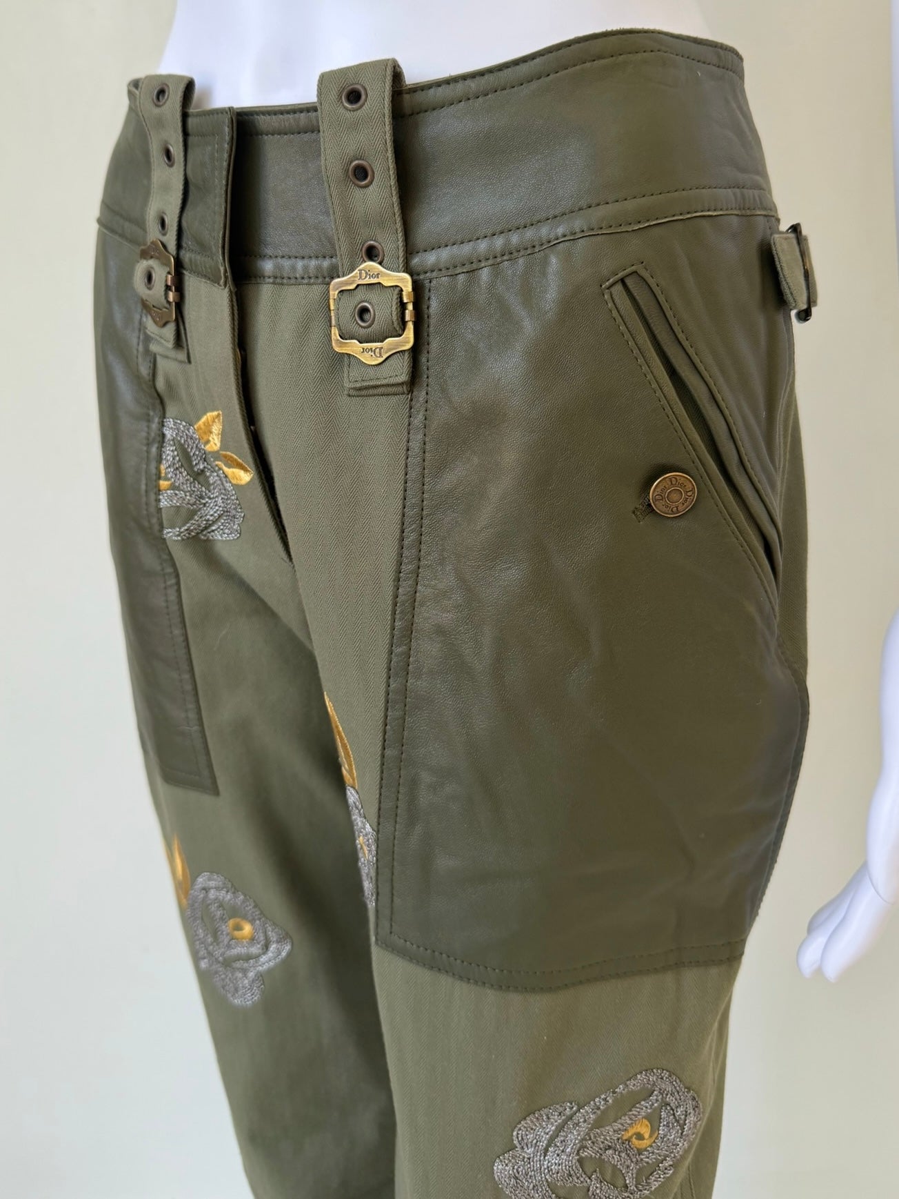 S/S 2003 Olive Green Floral Embroidered Utility Pants