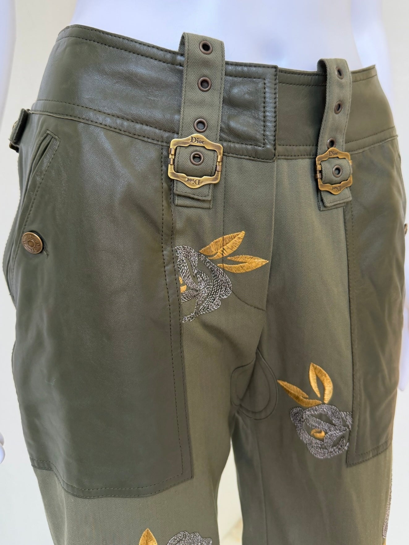 S/S 2003 Olive Green Floral Embroidered Utility Pants