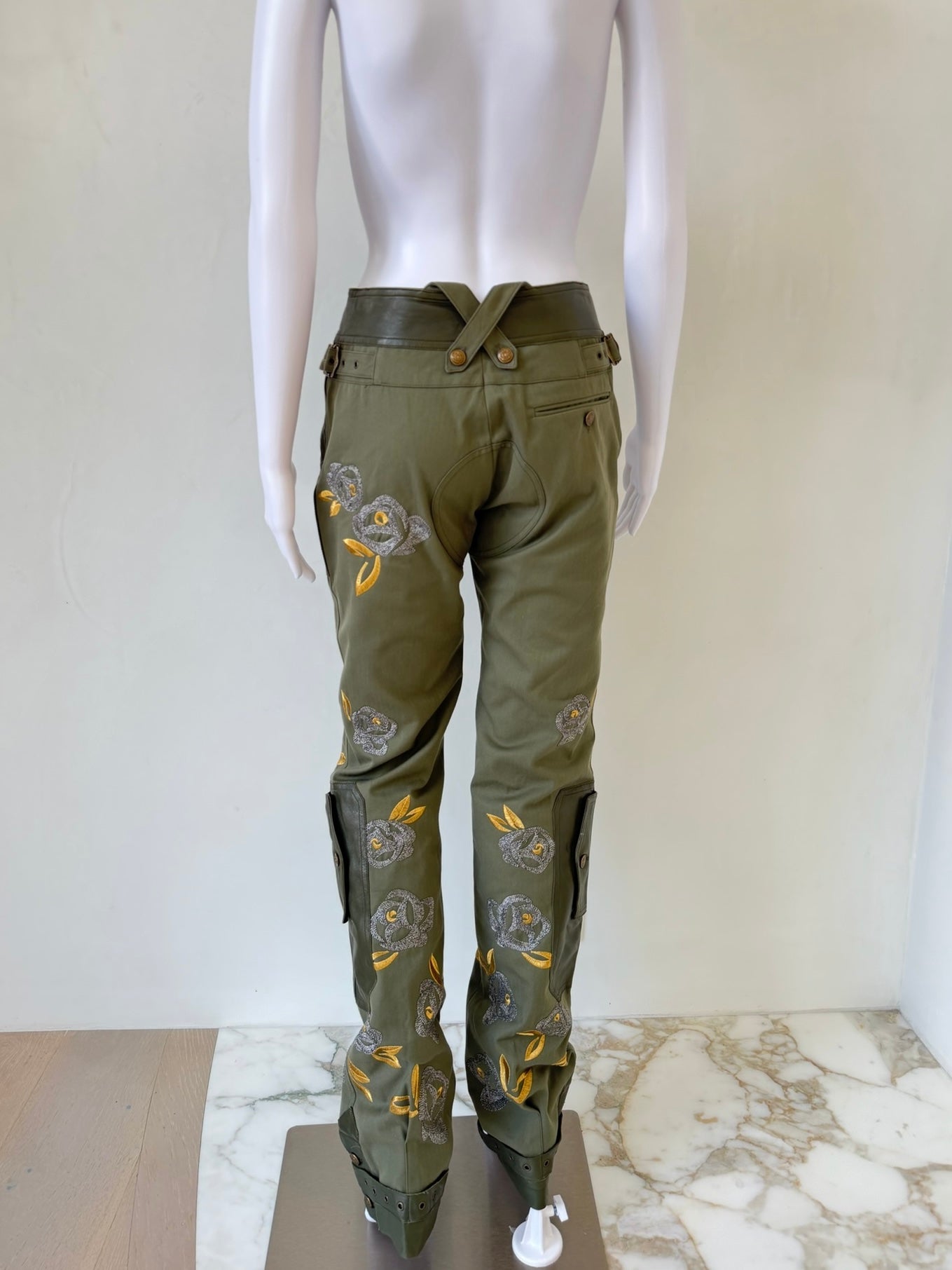 S/S 2003 Olive Green Floral Embroidered Utility Pants