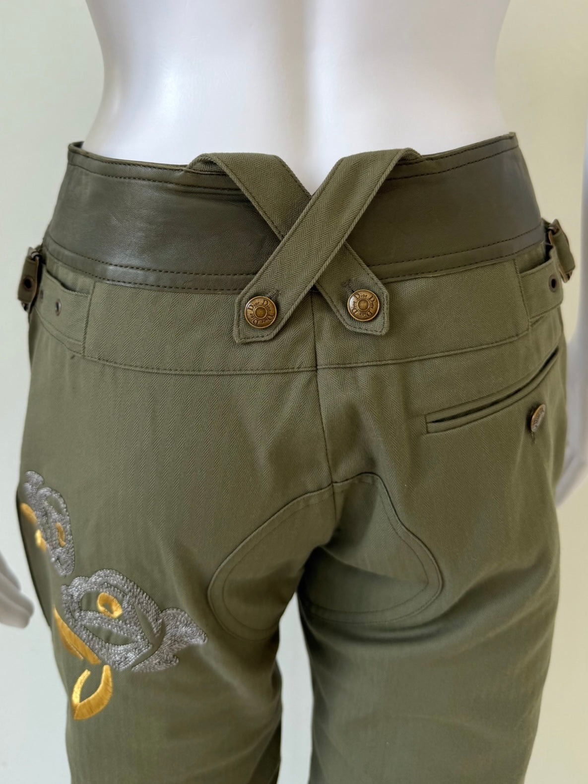 S/S 2003 Olive Green Floral Embroidered Utility Pants