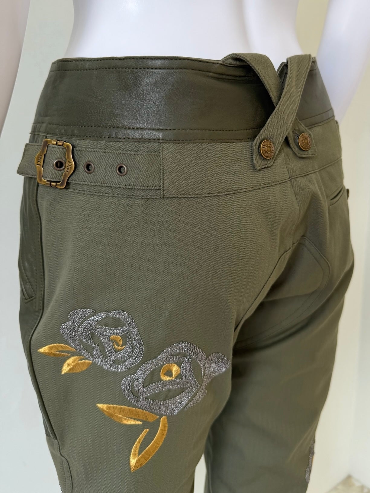 S/S 2003 Olive Green Floral Embroidered Utility Pants