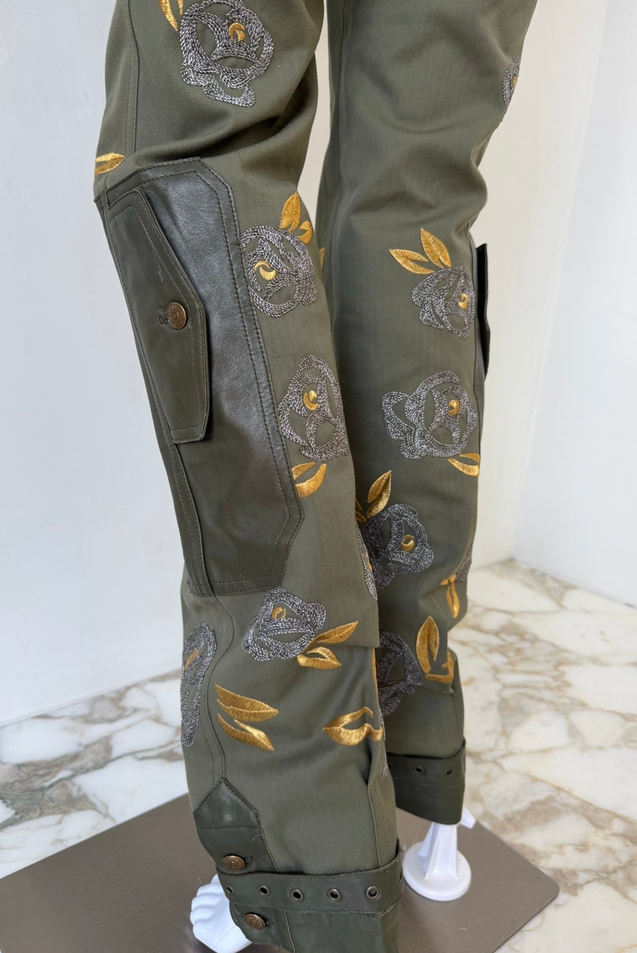 S/S 2003 Olive Green Floral Embroidered Utility Pants