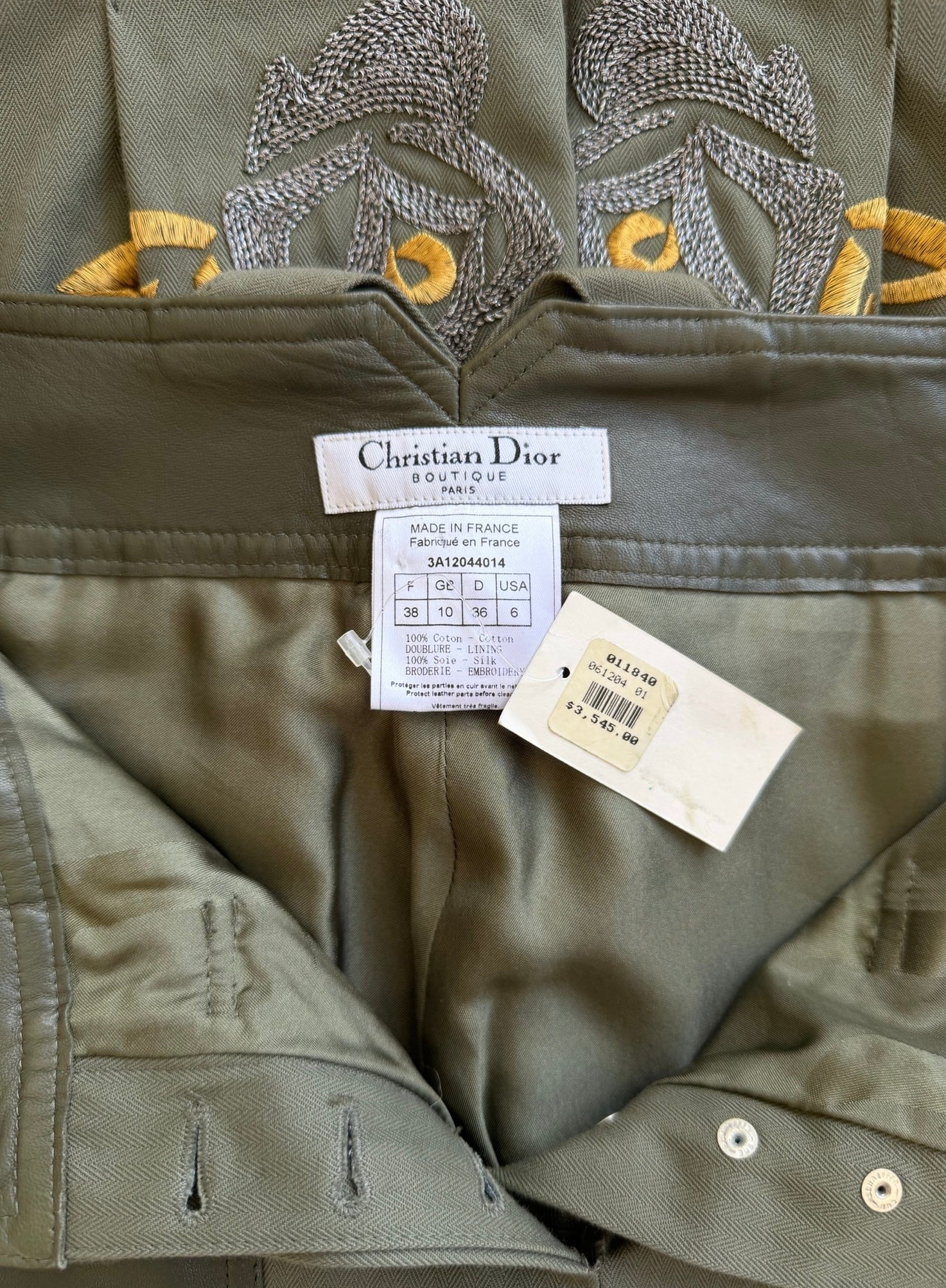 S/S 2003 Olive Green Floral Embroidered Utility Pants