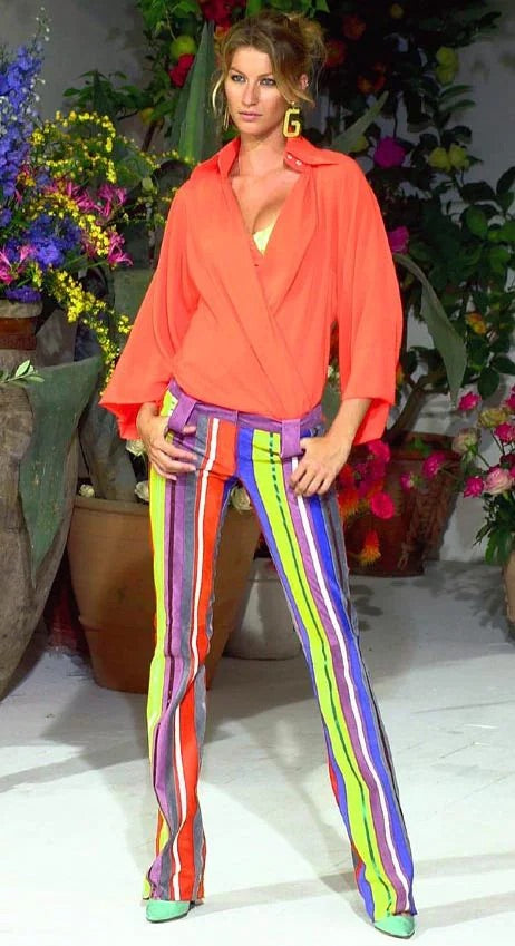 S/S 2002 Multicolor Suede & Leather Striped Pants