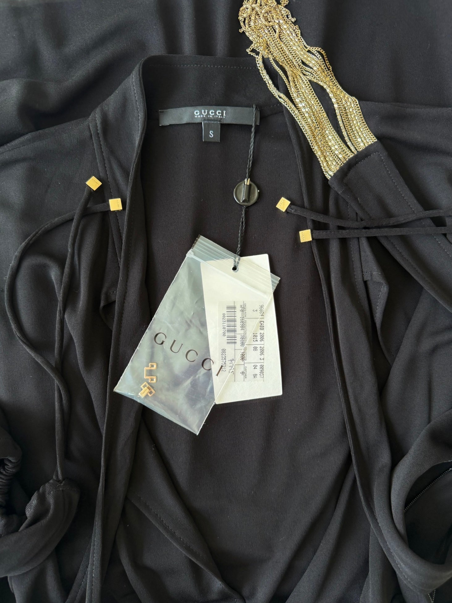NWT F/W 2006 Black Long Sleeve Mini Dress with Fringe Embellishments